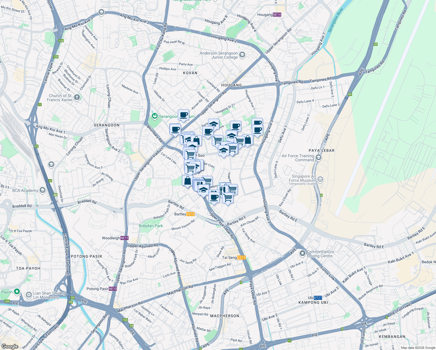 map of restaurants, bars, coffee shops, grocery stores, and more near in Singapore