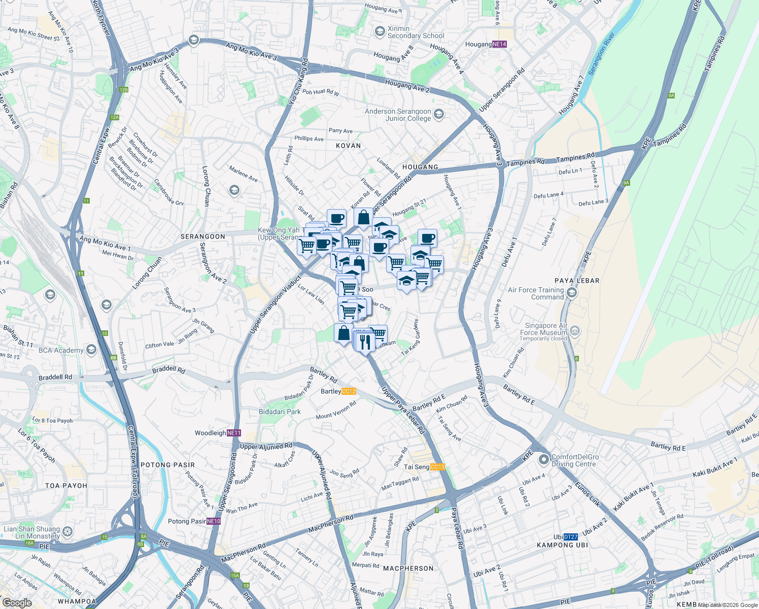 map of restaurants, bars, coffee shops, grocery stores, and more near in Singapore
