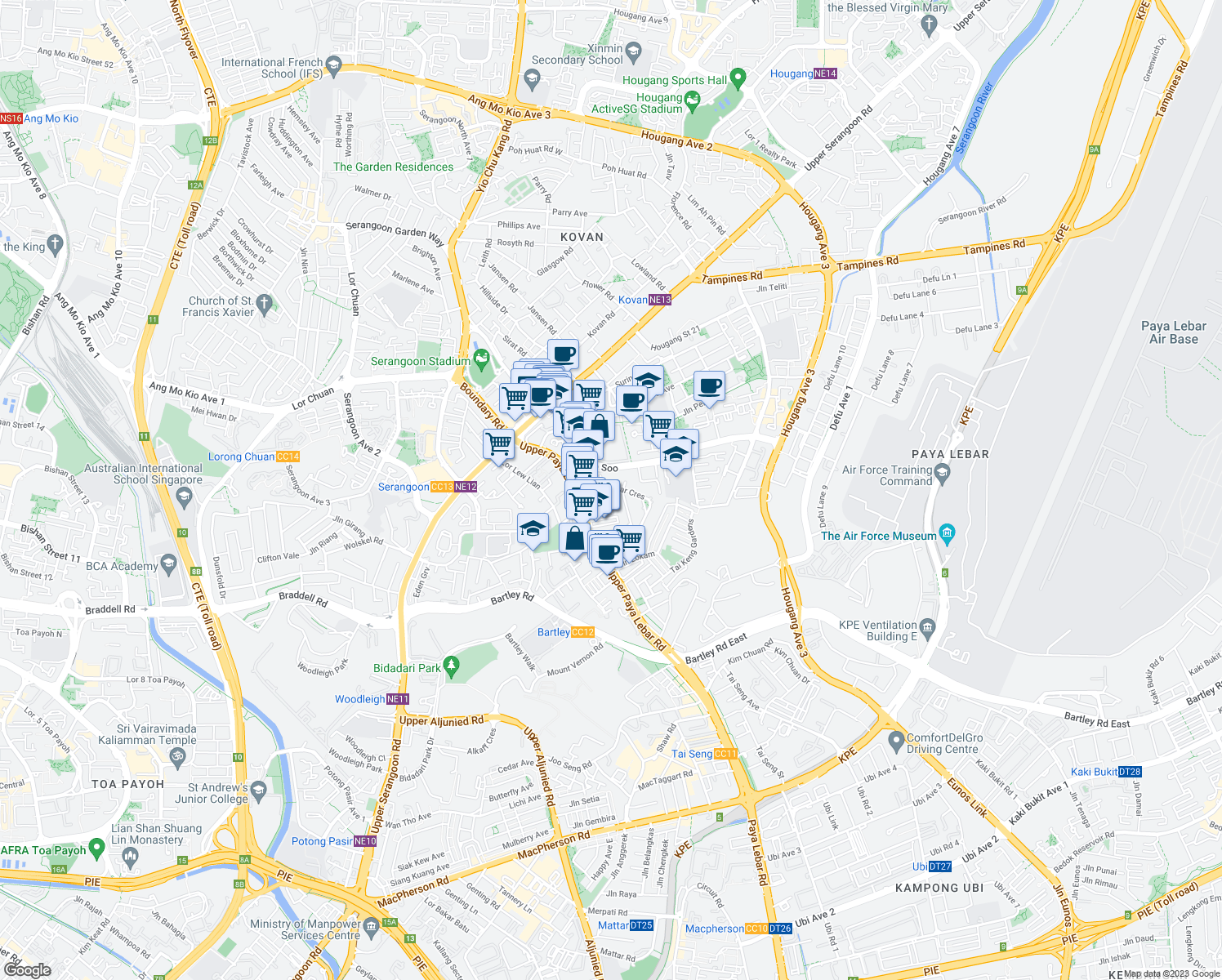 map of restaurants, bars, coffee shops, grocery stores, and more near in Singapore