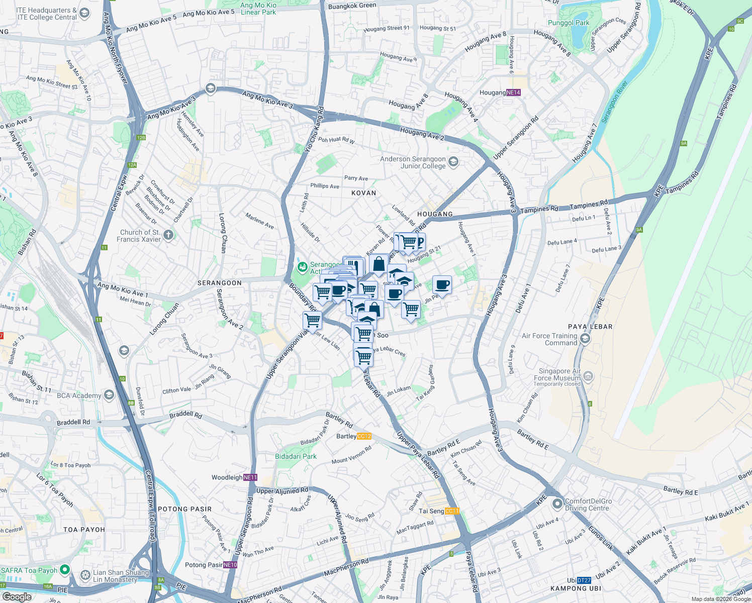 map of restaurants, bars, coffee shops, grocery stores, and more near in Singapore