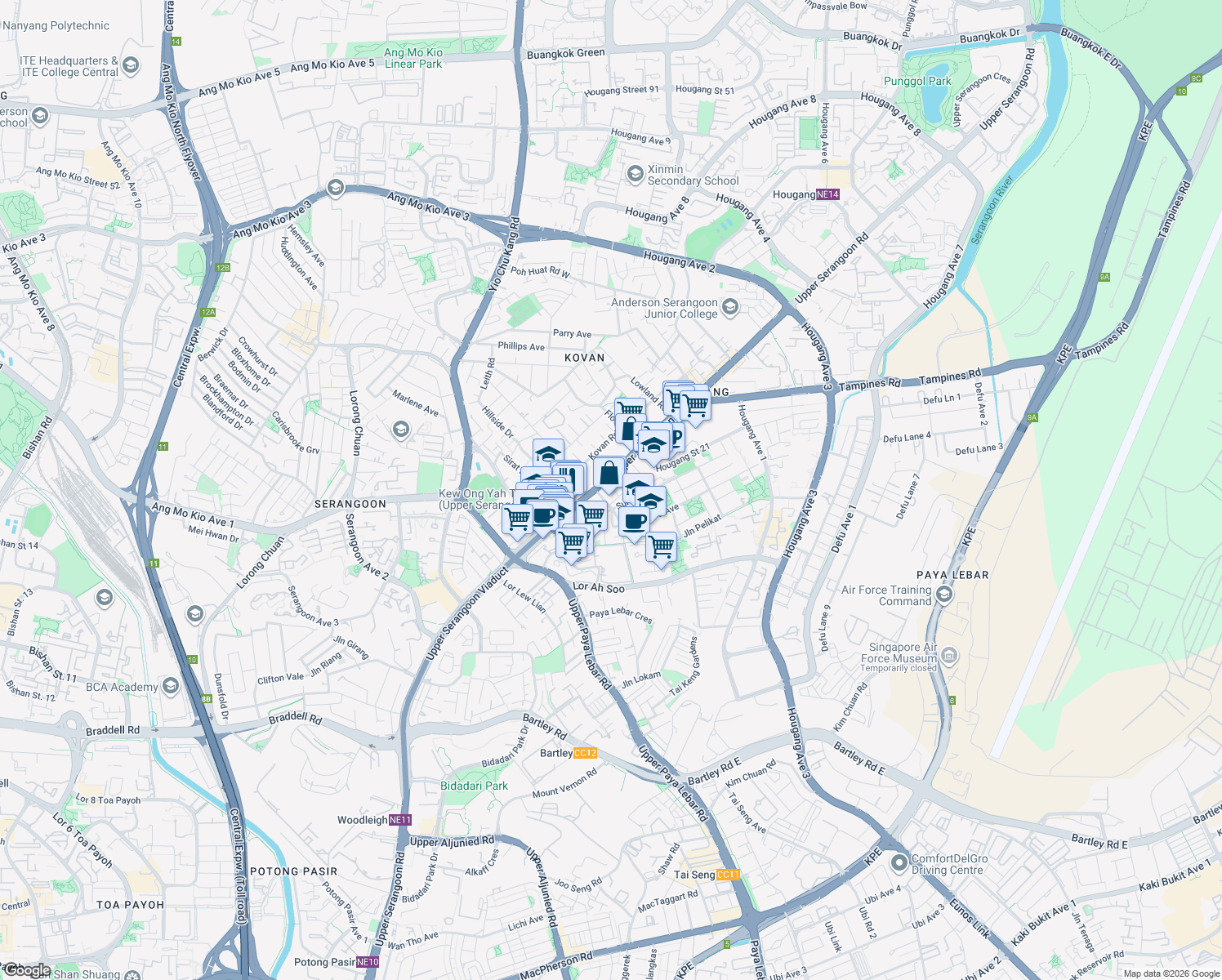 map of restaurants, bars, coffee shops, grocery stores, and more near in Singapore