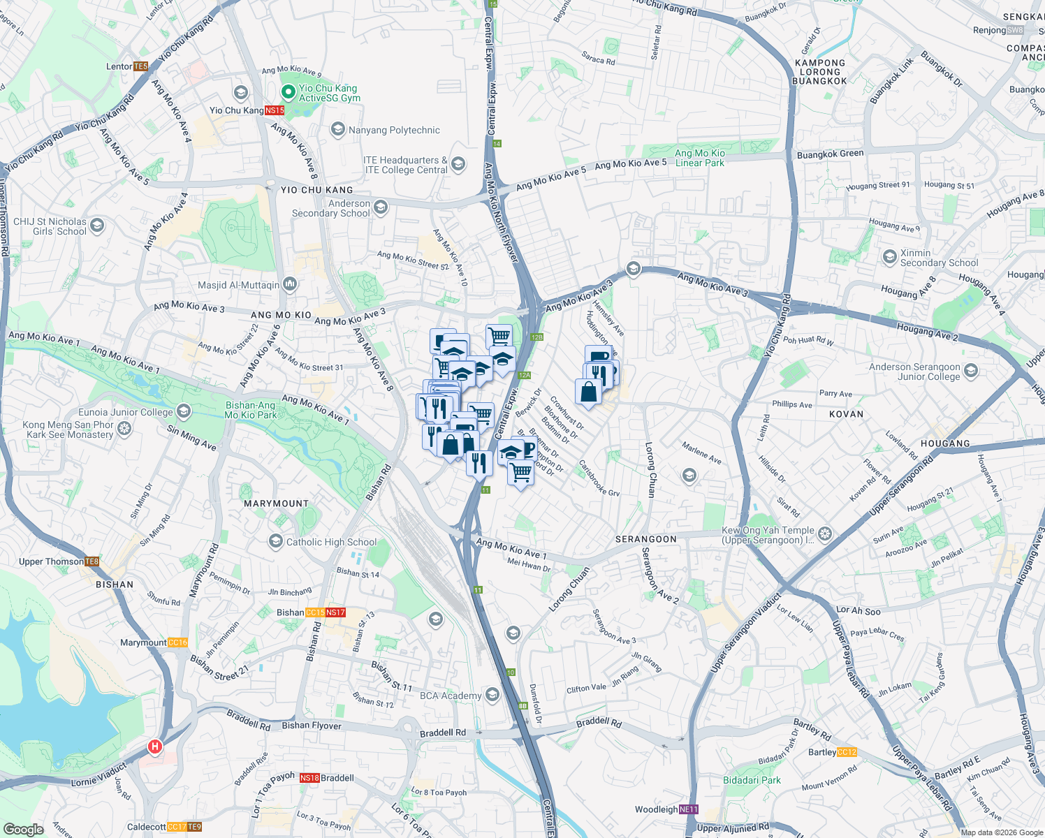 map of restaurants, bars, coffee shops, grocery stores, and more near in Singapore