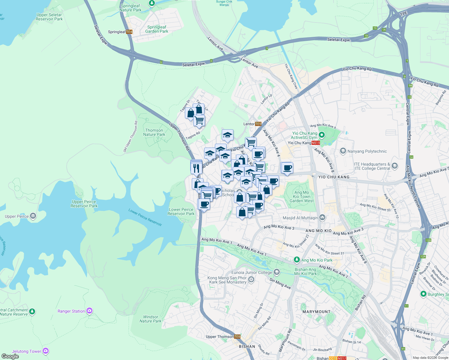 map of restaurants, bars, coffee shops, grocery stores, and more near in Singapore