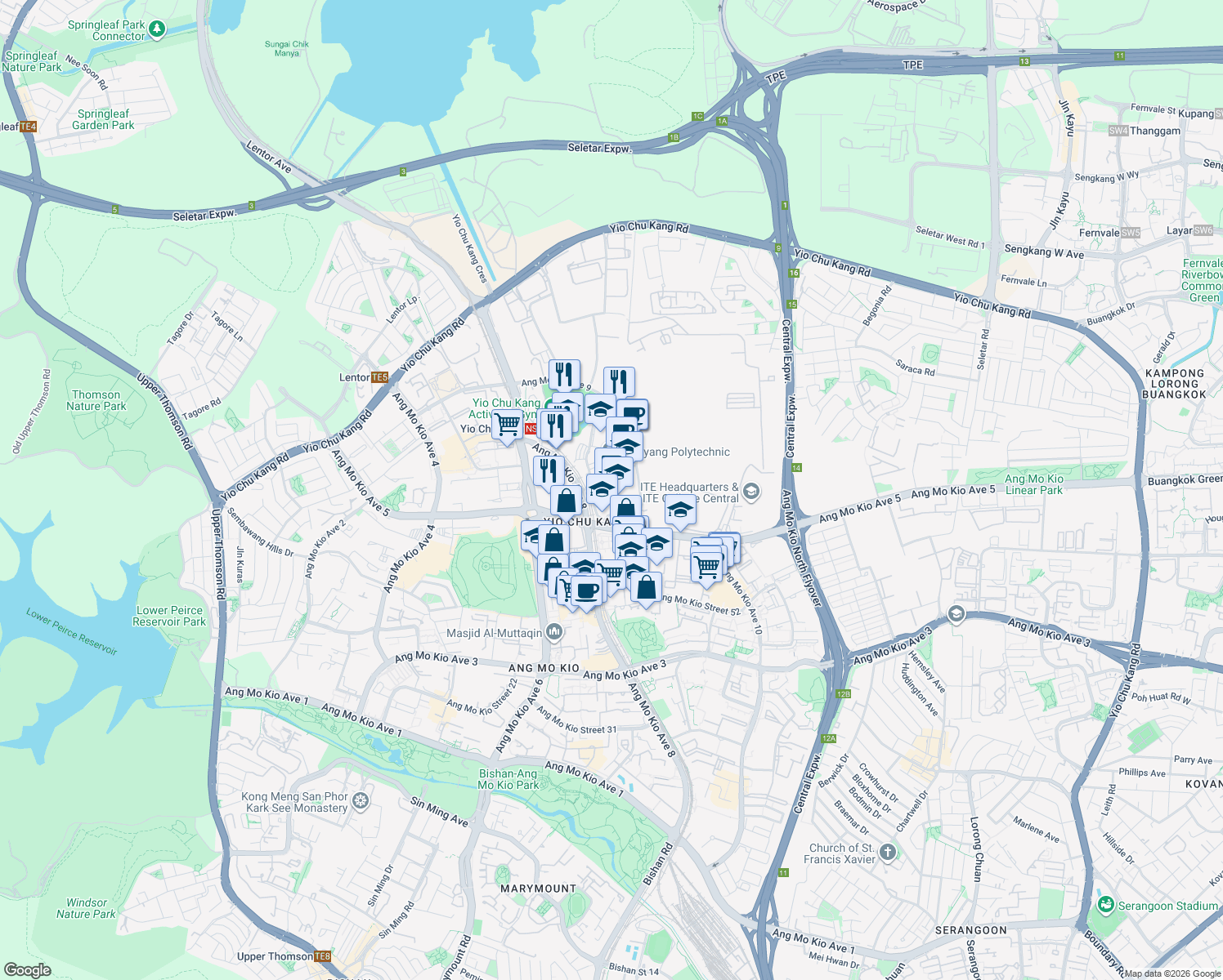 map of restaurants, bars, coffee shops, grocery stores, and more near in Singapore