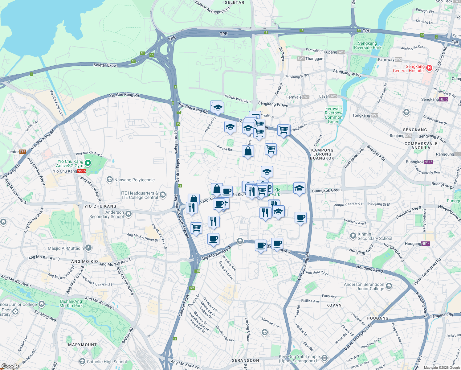 map of restaurants, bars, coffee shops, grocery stores, and more near in Singapore