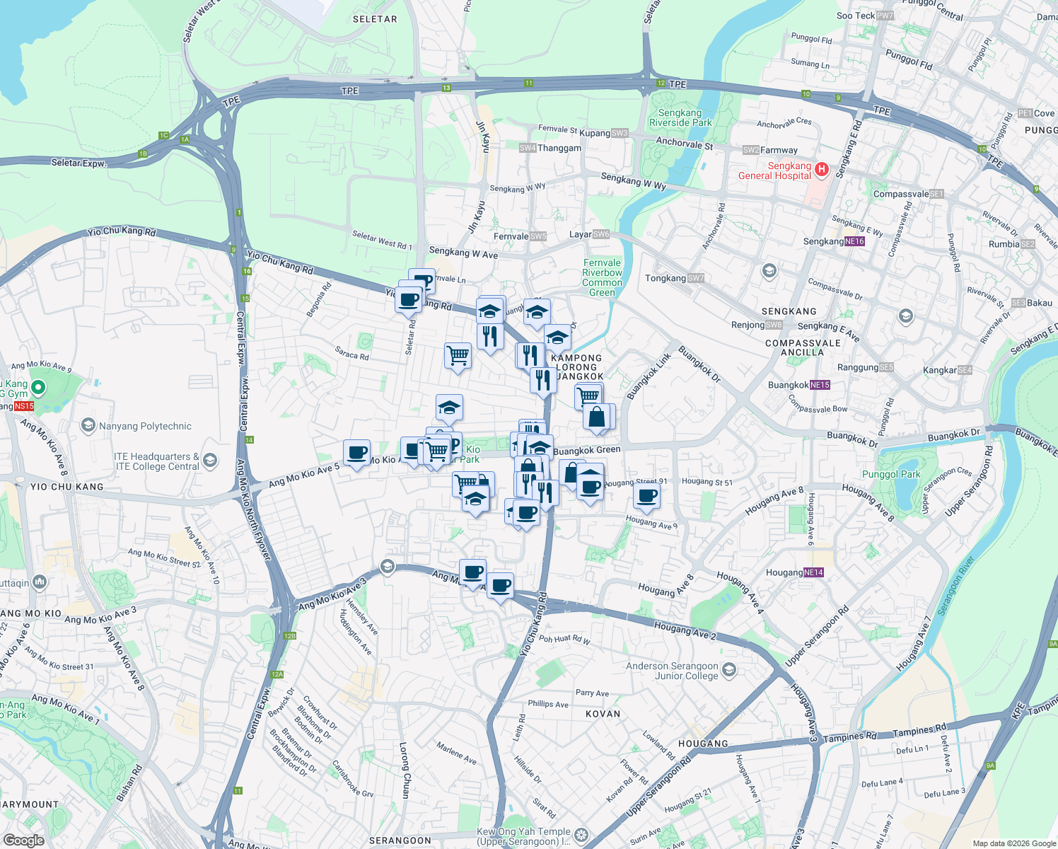 map of restaurants, bars, coffee shops, grocery stores, and more near in Singapore