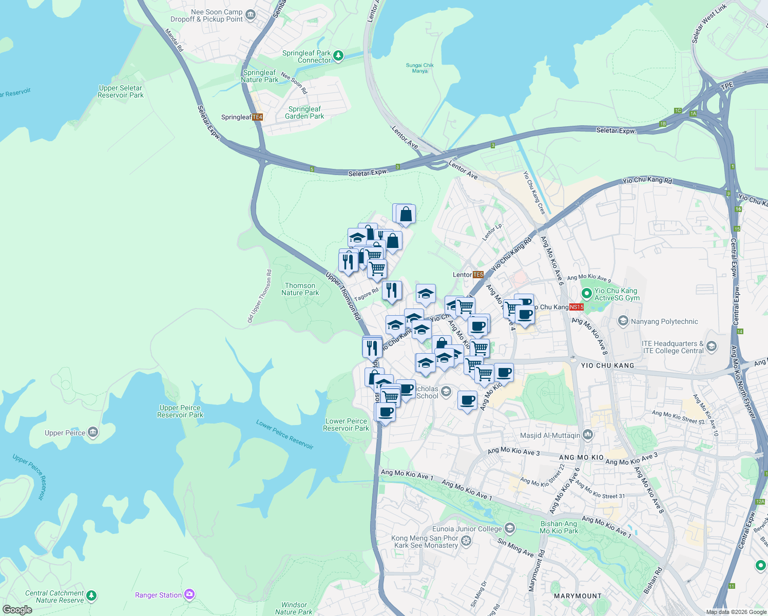 map of restaurants, bars, coffee shops, grocery stores, and more near in Singapore