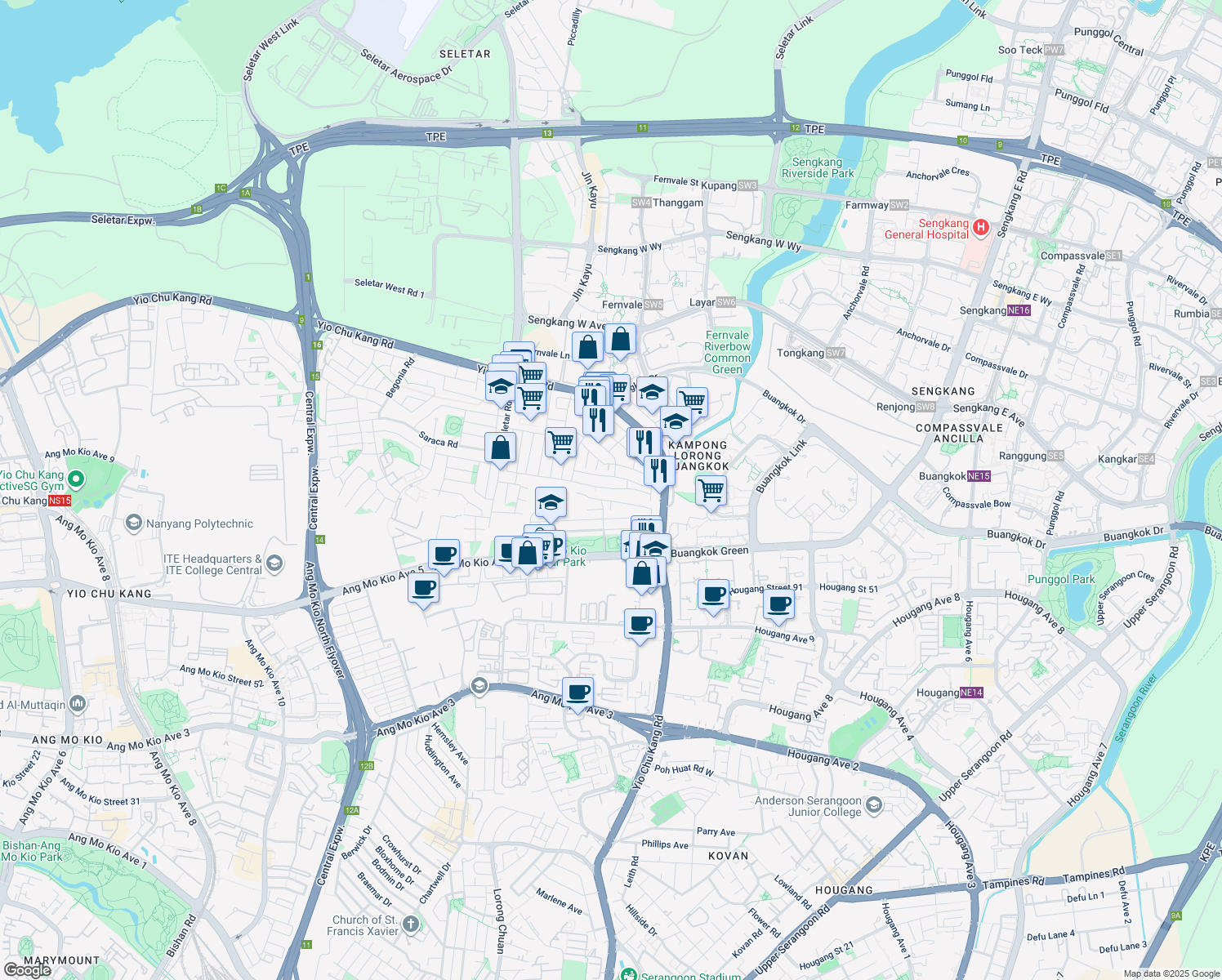 map of restaurants, bars, coffee shops, grocery stores, and more near in Singapore