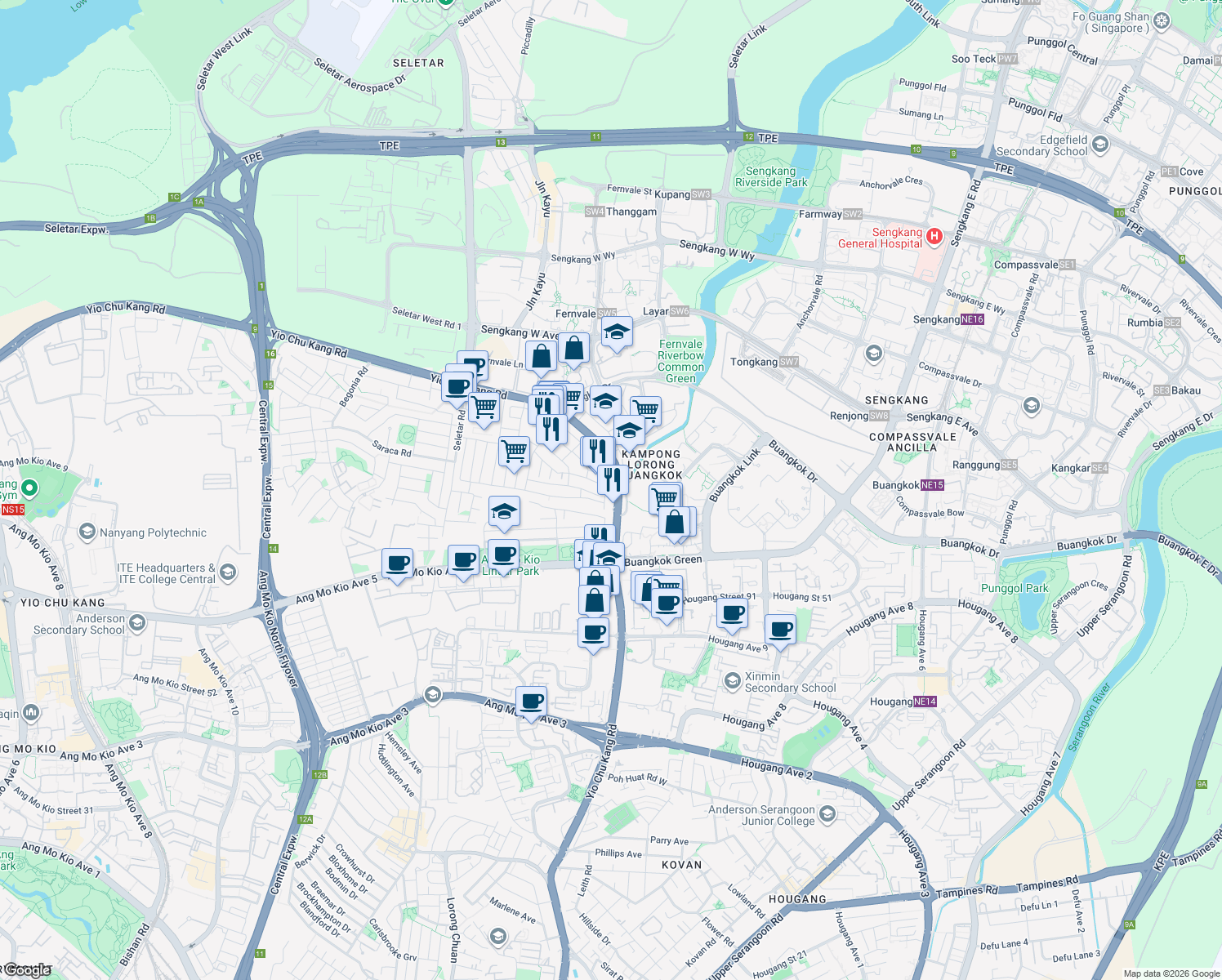 map of restaurants, bars, coffee shops, grocery stores, and more near in Singapore