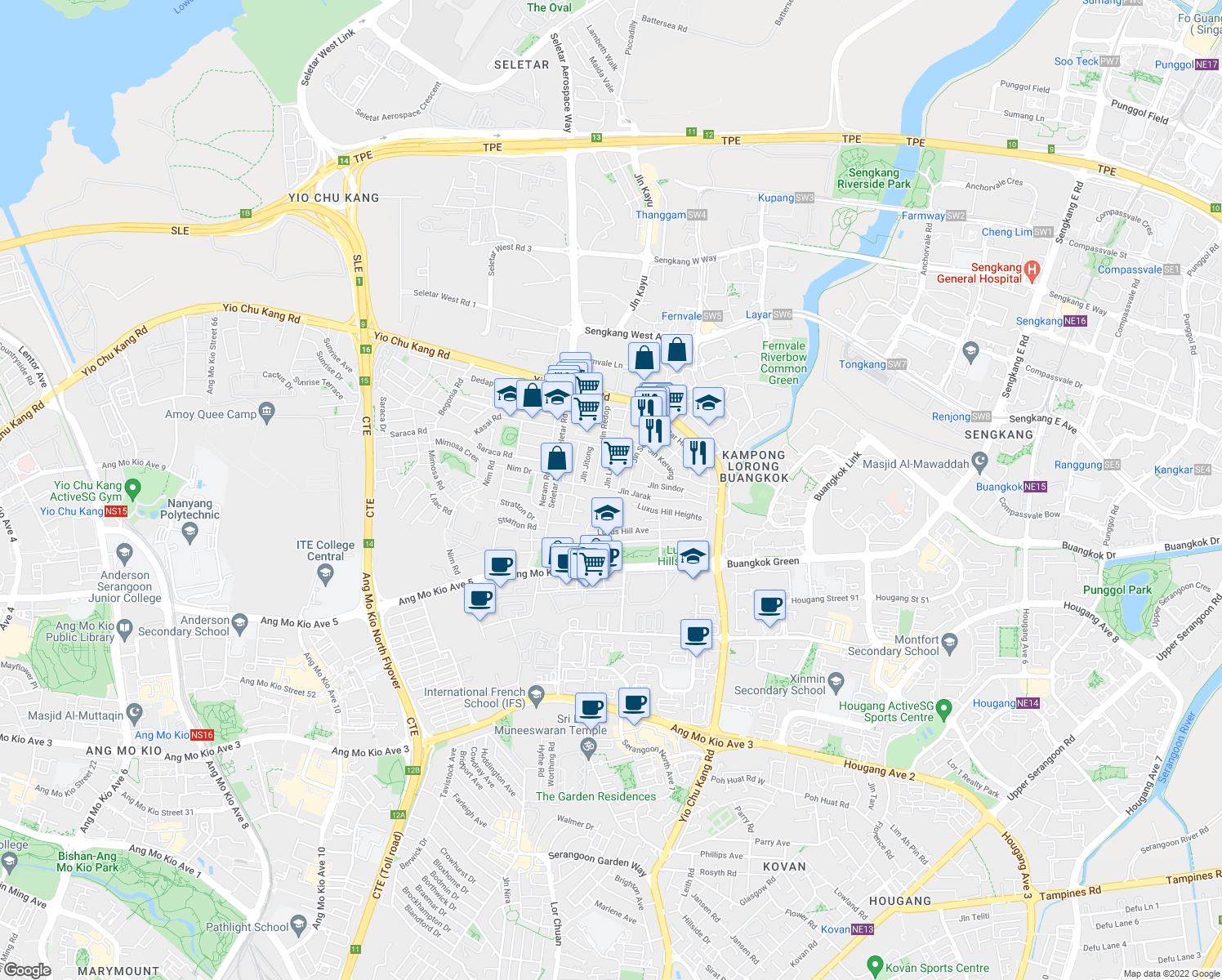map of restaurants, bars, coffee shops, grocery stores, and more near in Singapore