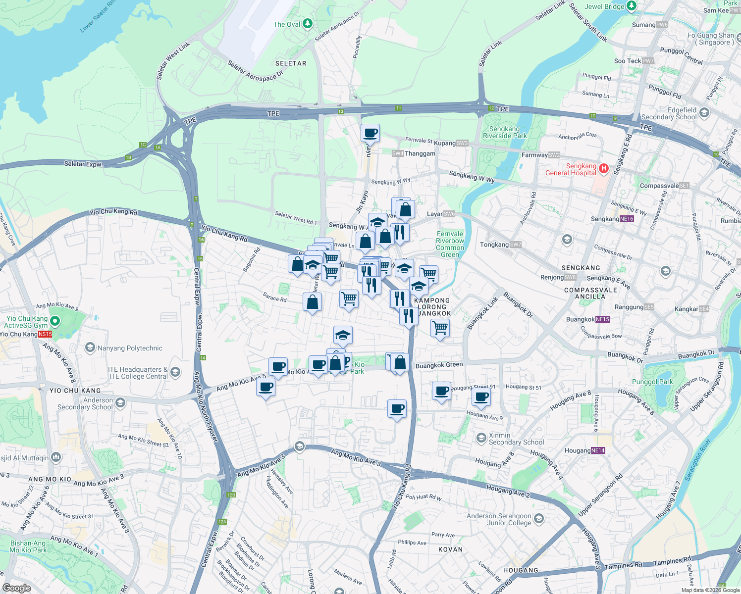 map of restaurants, bars, coffee shops, grocery stores, and more near in Singapore