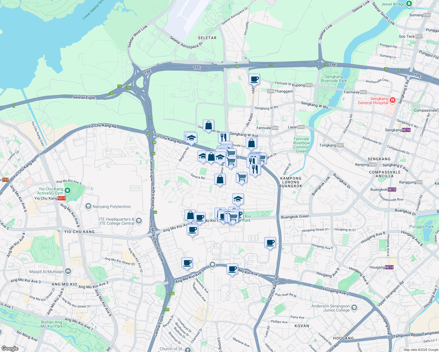 map of restaurants, bars, coffee shops, grocery stores, and more near in Singapore