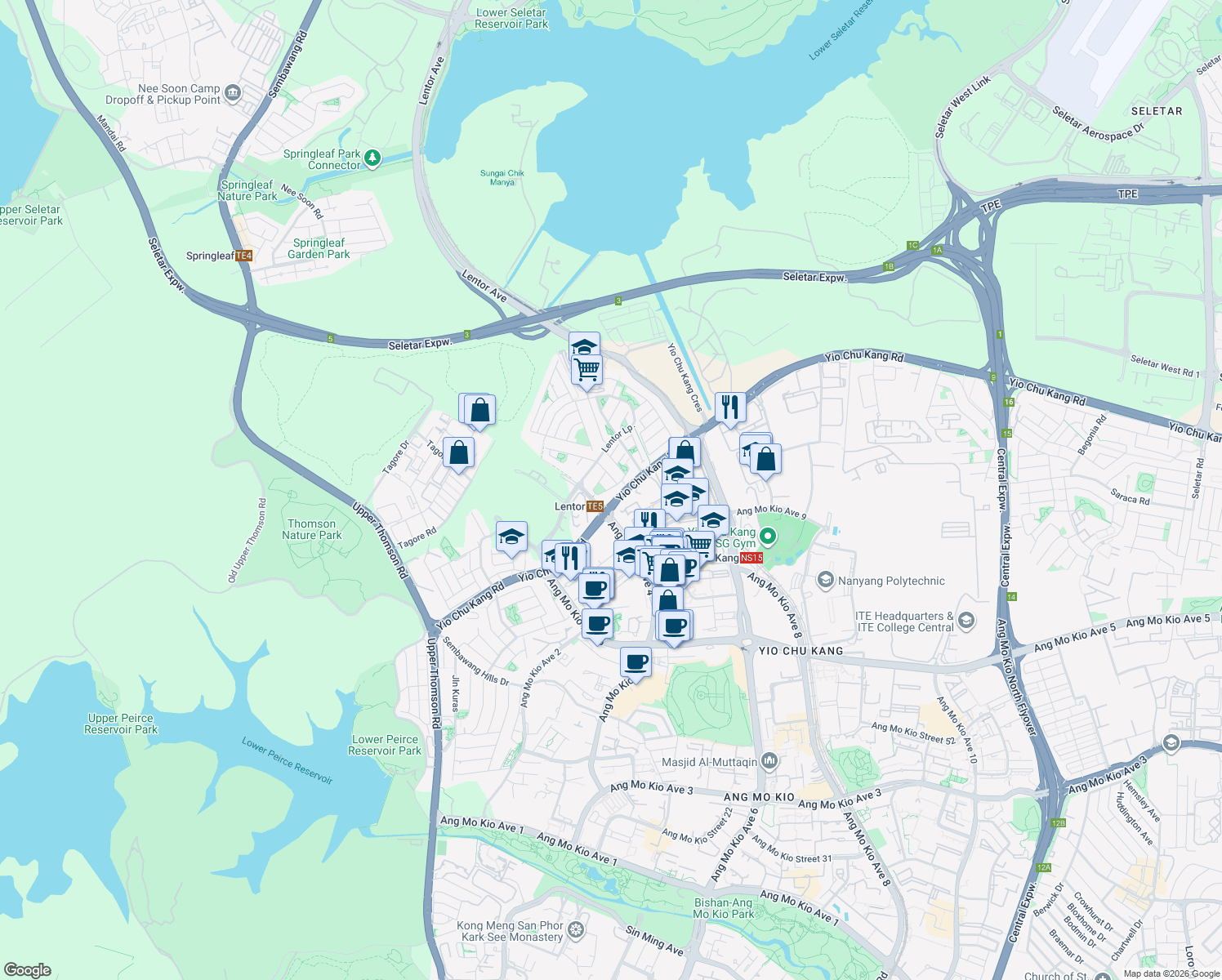 map of restaurants, bars, coffee shops, grocery stores, and more near in Singapore