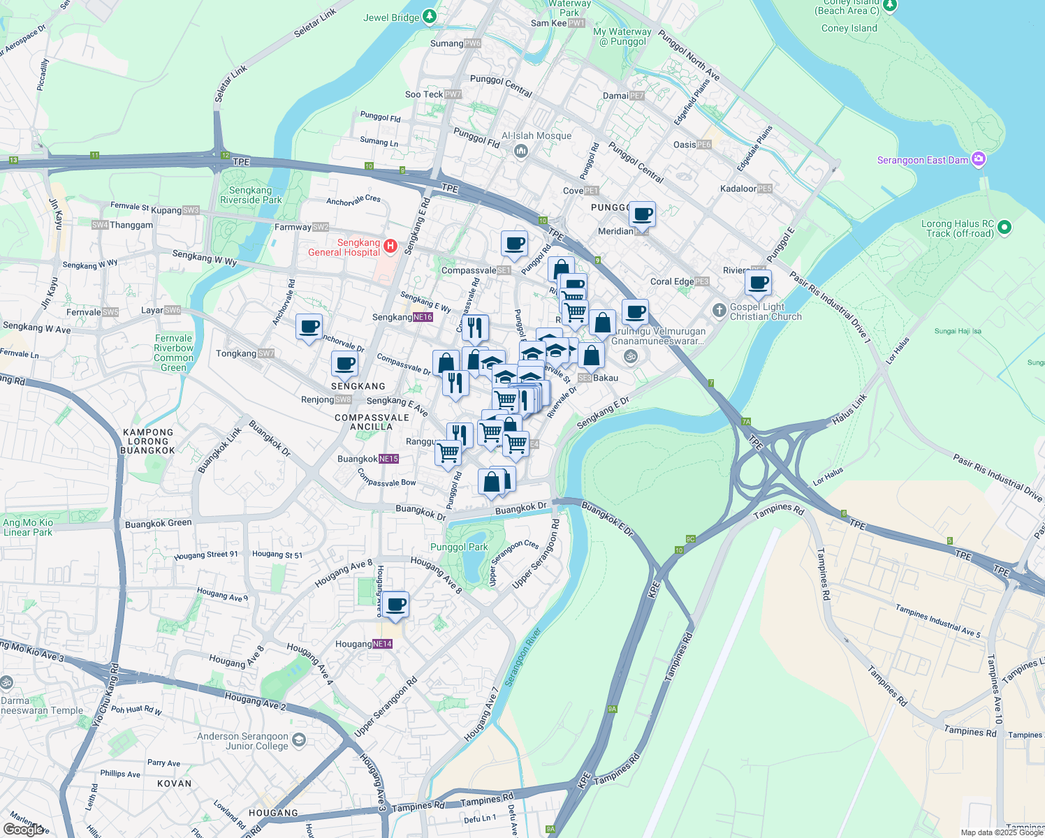 map of restaurants, bars, coffee shops, grocery stores, and more near in Singapore