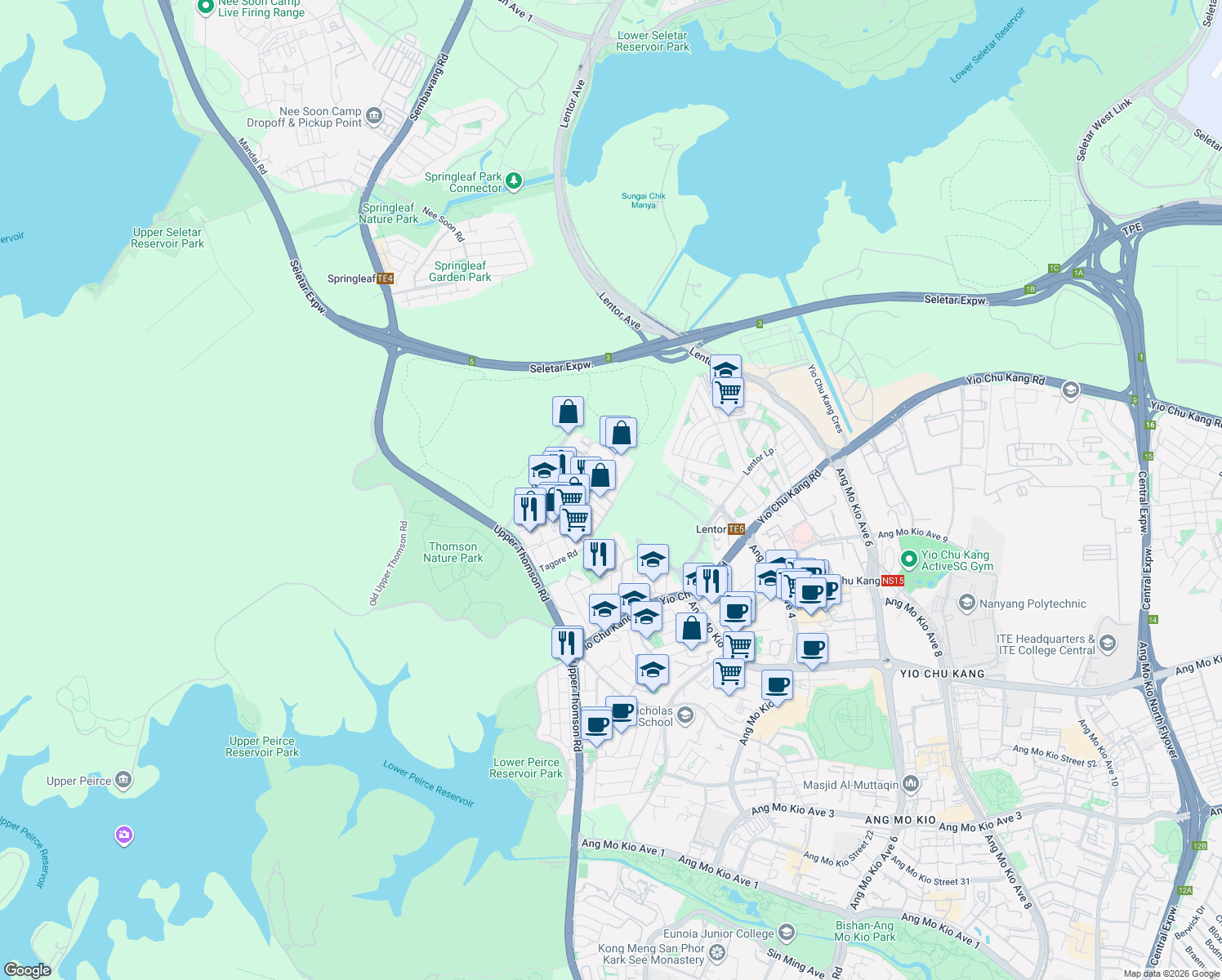 map of restaurants, bars, coffee shops, grocery stores, and more near in Singapore