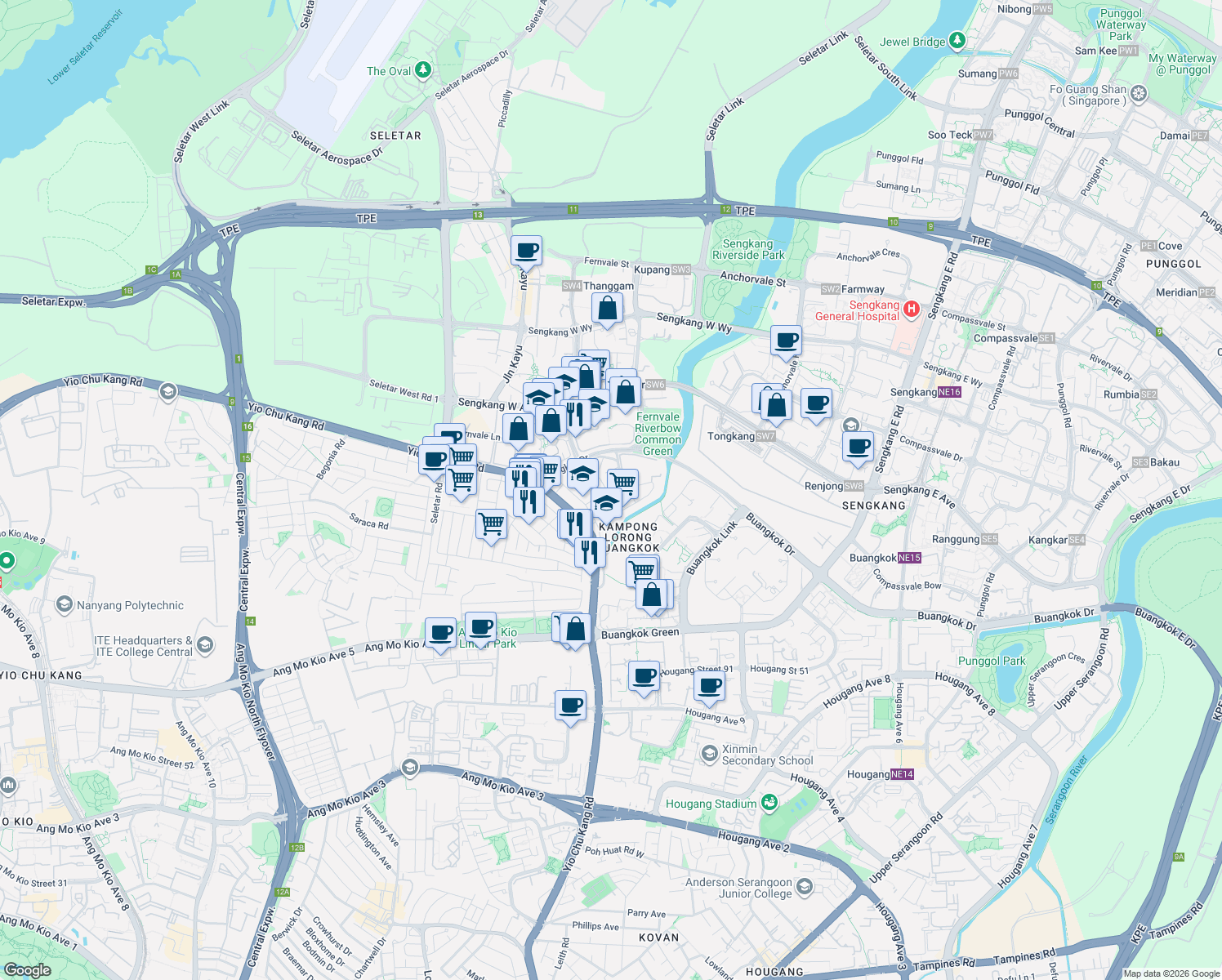 map of restaurants, bars, coffee shops, grocery stores, and more near in Singapore