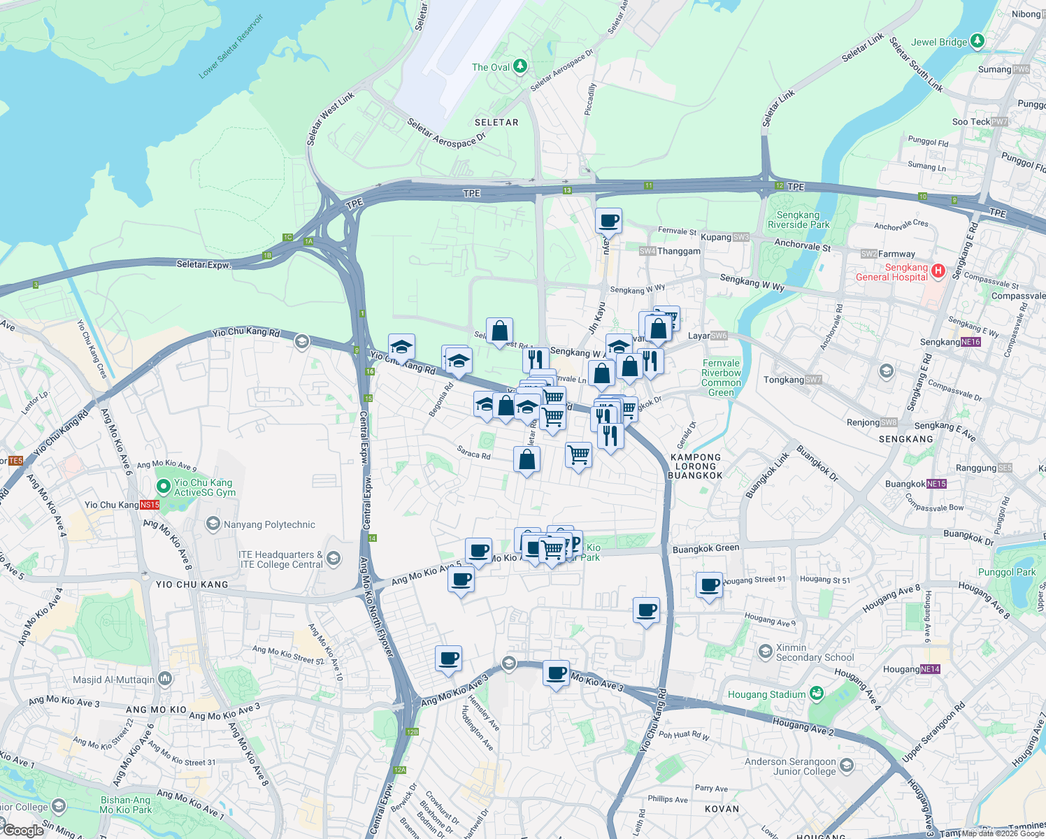 map of restaurants, bars, coffee shops, grocery stores, and more near in Singapore