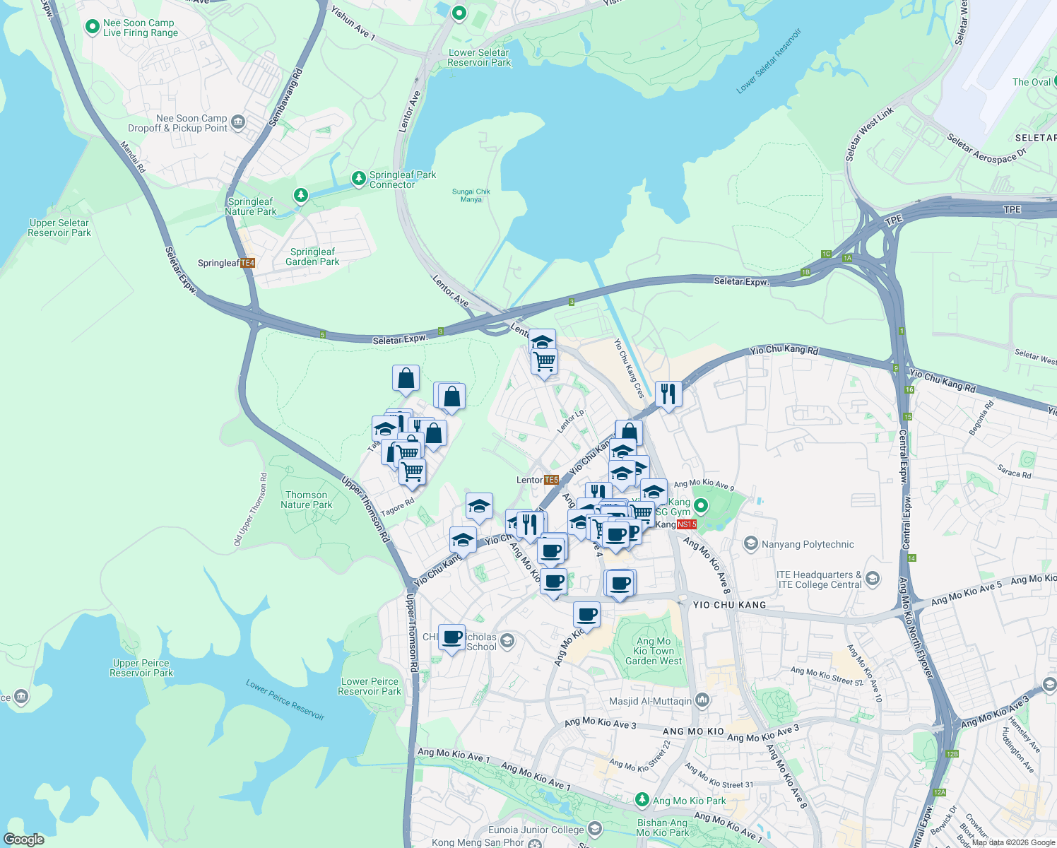map of restaurants, bars, coffee shops, grocery stores, and more near in Singapore