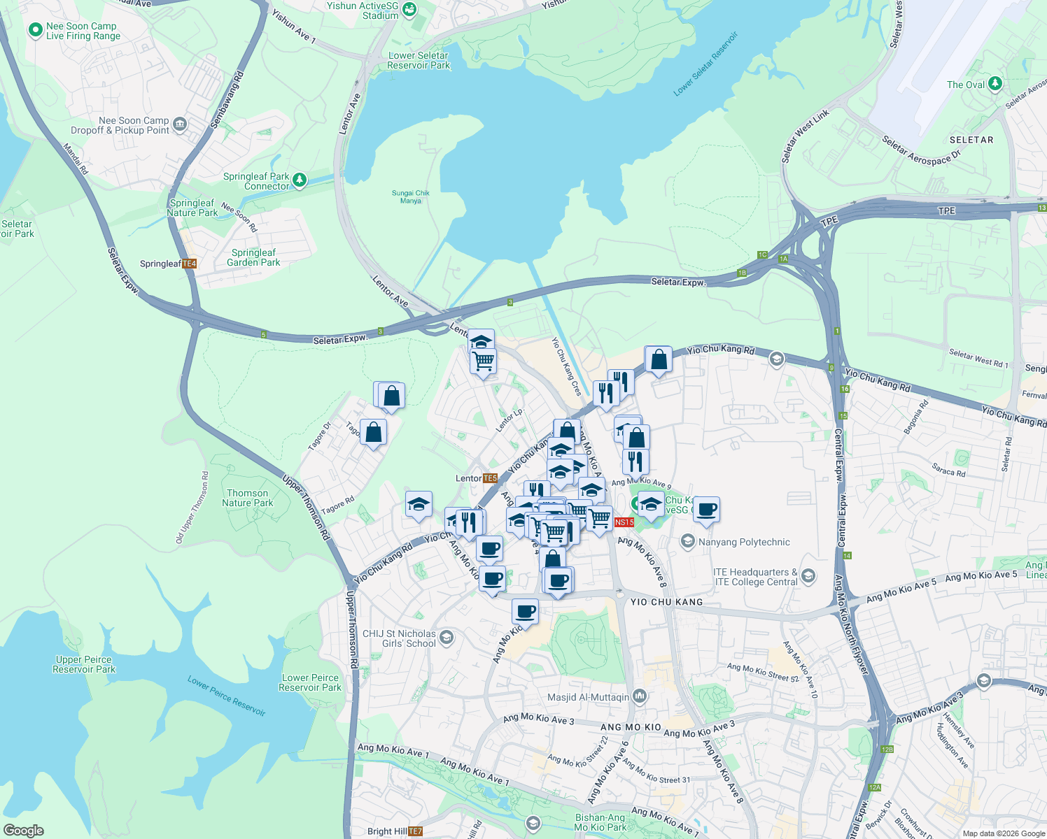 map of restaurants, bars, coffee shops, grocery stores, and more near in Singapore