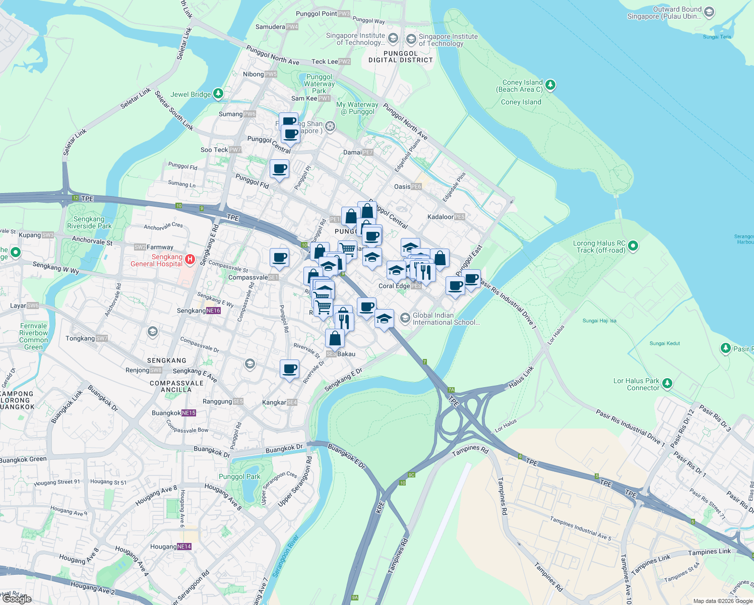 map of restaurants, bars, coffee shops, grocery stores, and more near in Singapore