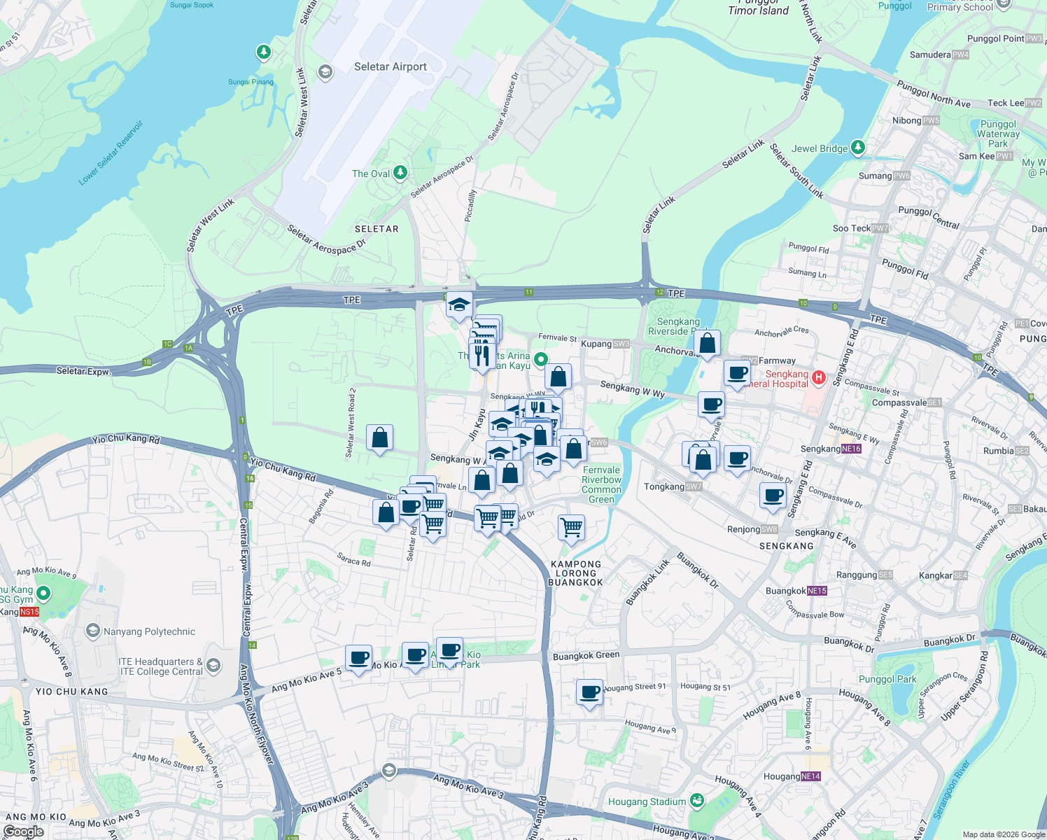 map of restaurants, bars, coffee shops, grocery stores, and more near in Singapore