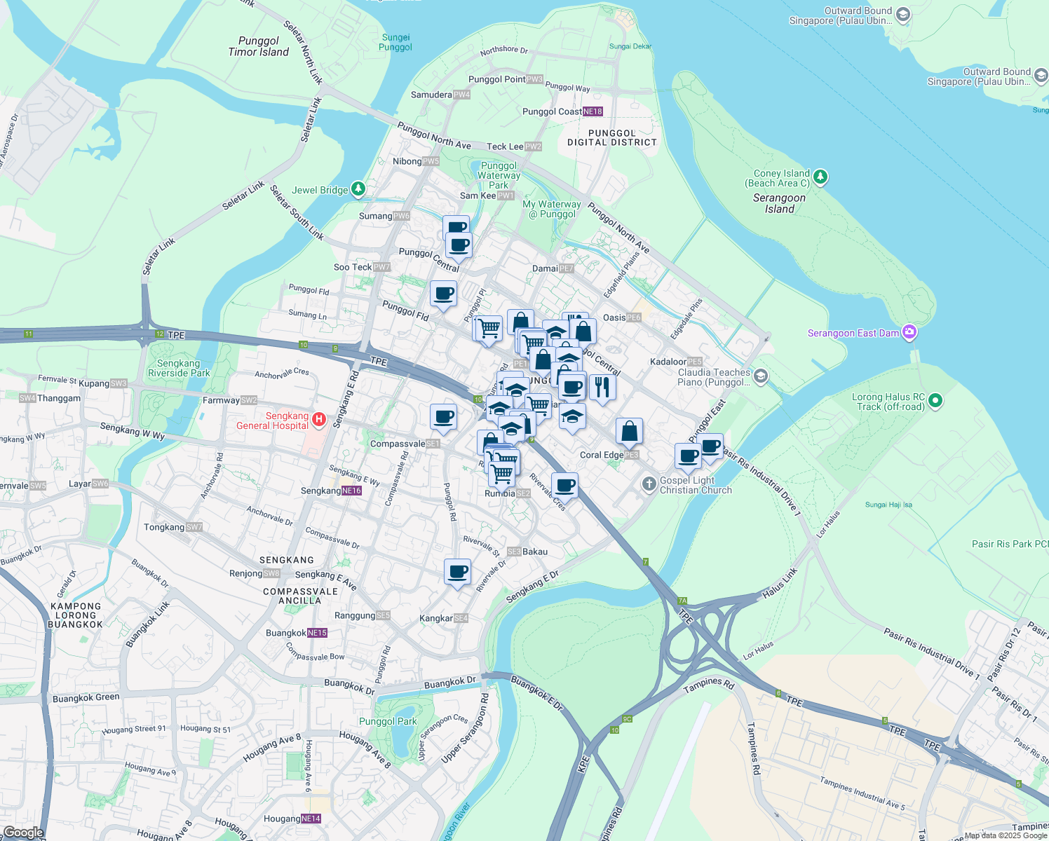 map of restaurants, bars, coffee shops, grocery stores, and more near in Singapore
