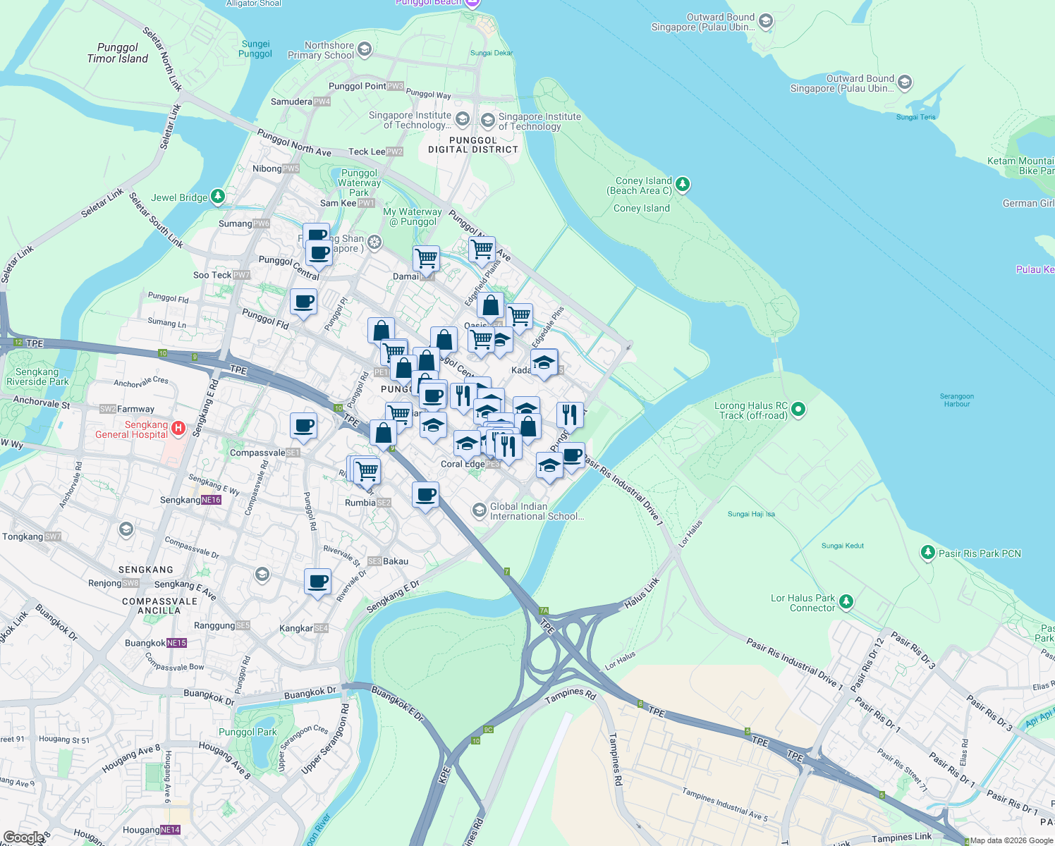 map of restaurants, bars, coffee shops, grocery stores, and more near in Singapore