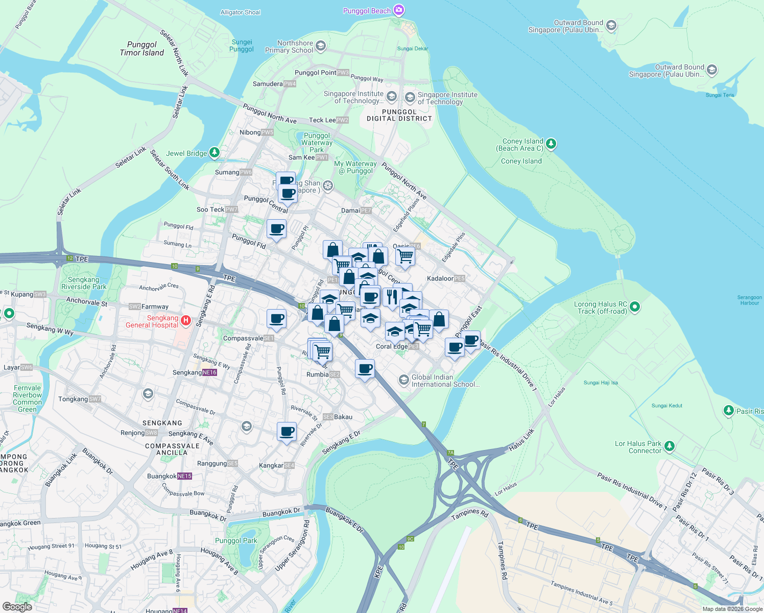 map of restaurants, bars, coffee shops, grocery stores, and more near in Singapore