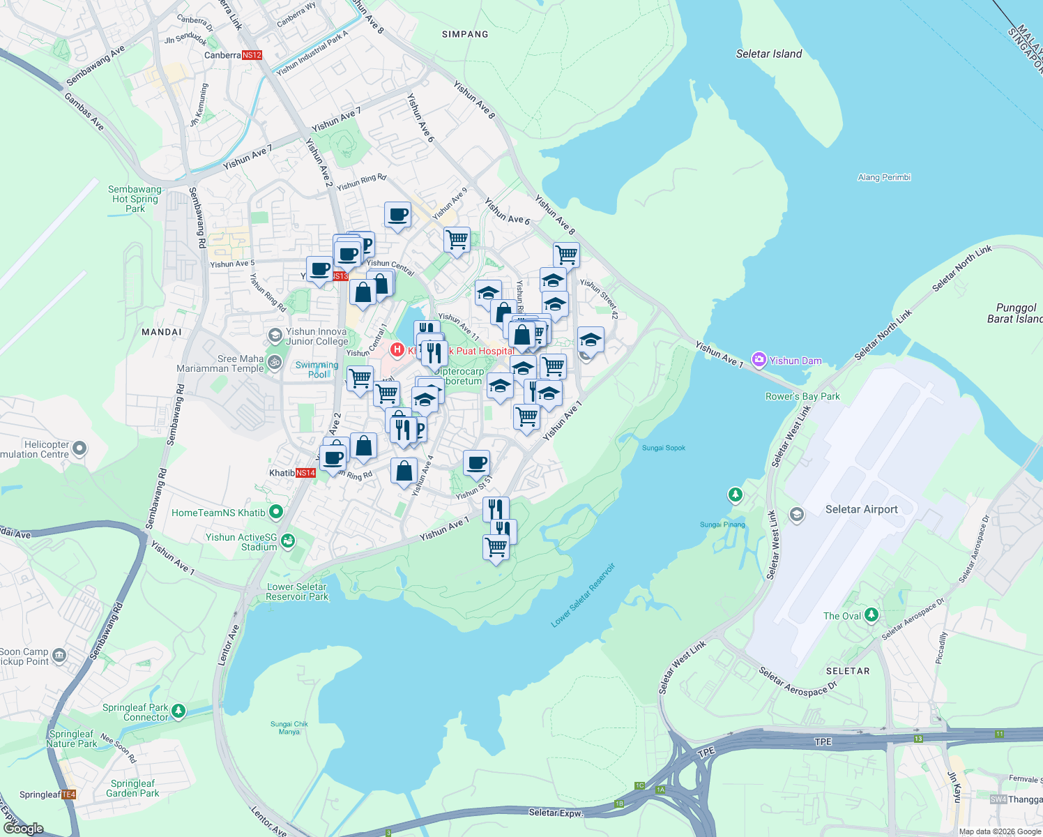 map of restaurants, bars, coffee shops, grocery stores, and more near in Singapore
