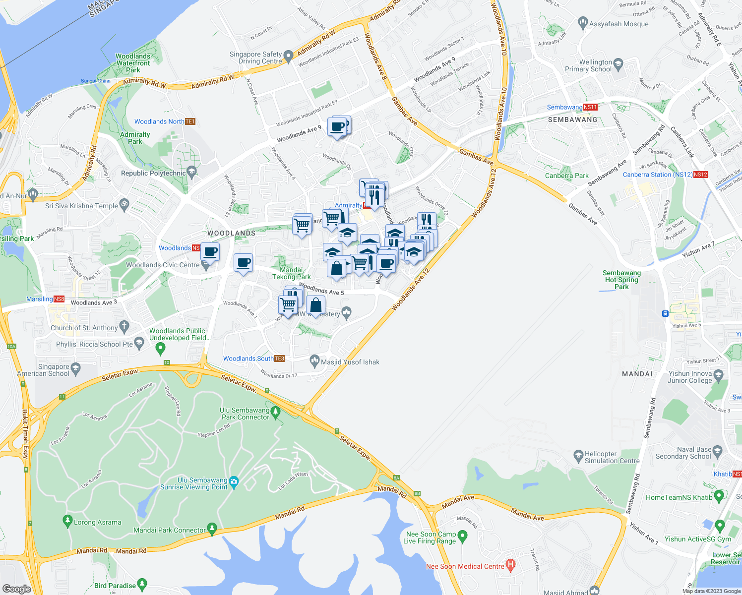map of restaurants, bars, coffee shops, grocery stores, and more near in Singapore