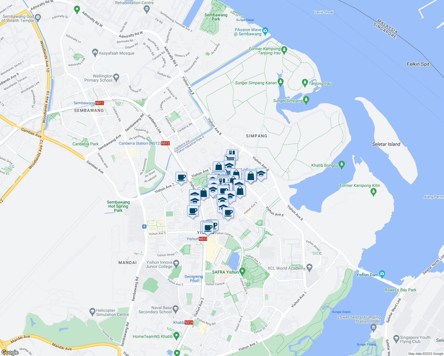 map of restaurants, bars, coffee shops, grocery stores, and more near in Singapore
