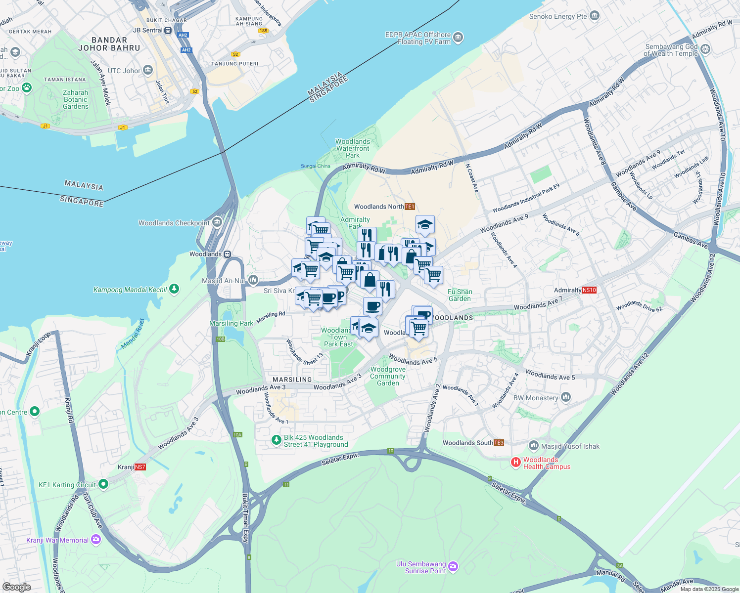 map of restaurants, bars, coffee shops, grocery stores, and more near in Singapore