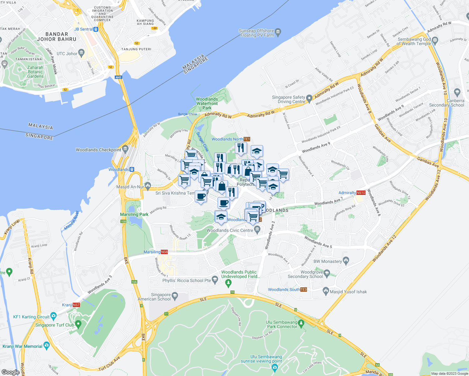 map of restaurants, bars, coffee shops, grocery stores, and more near in Singapore