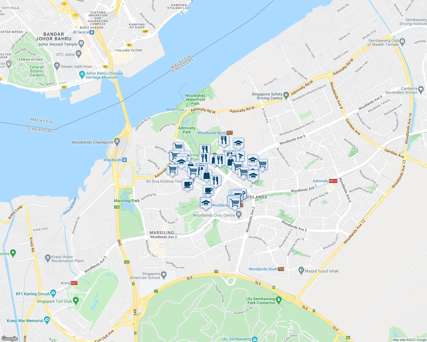 map of restaurants, bars, coffee shops, grocery stores, and more near in Singapore