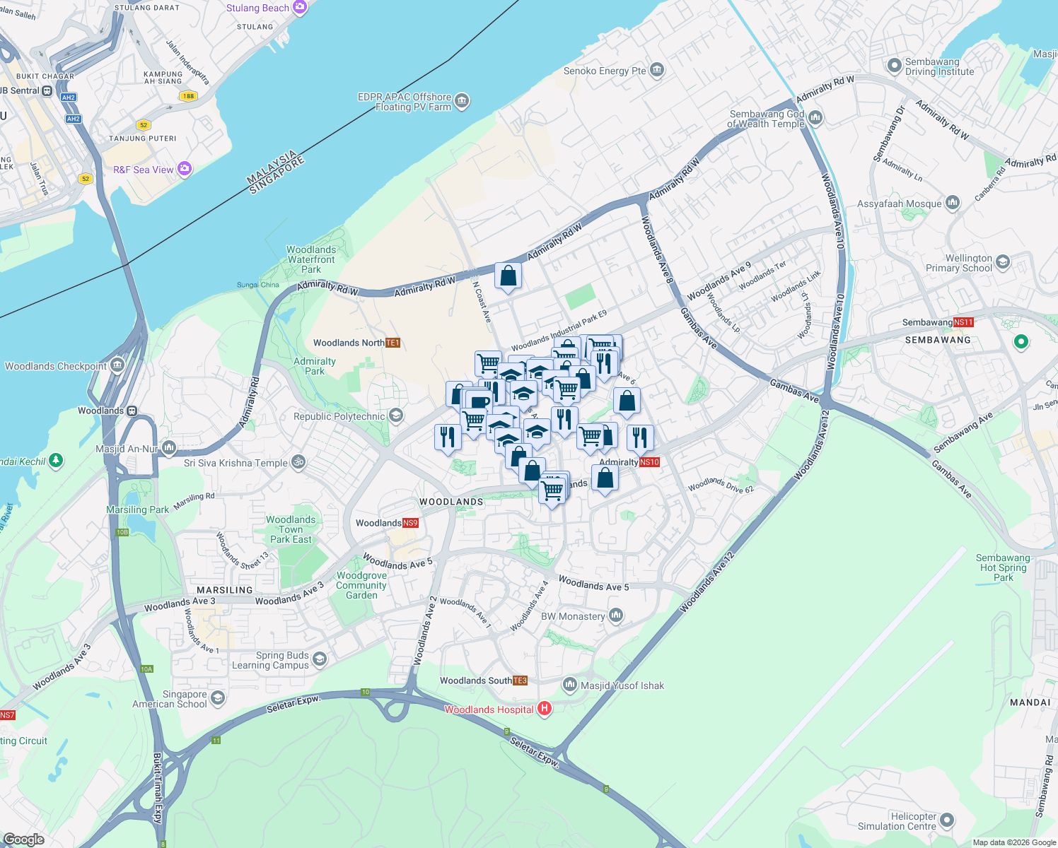 map of restaurants, bars, coffee shops, grocery stores, and more near in Singapore