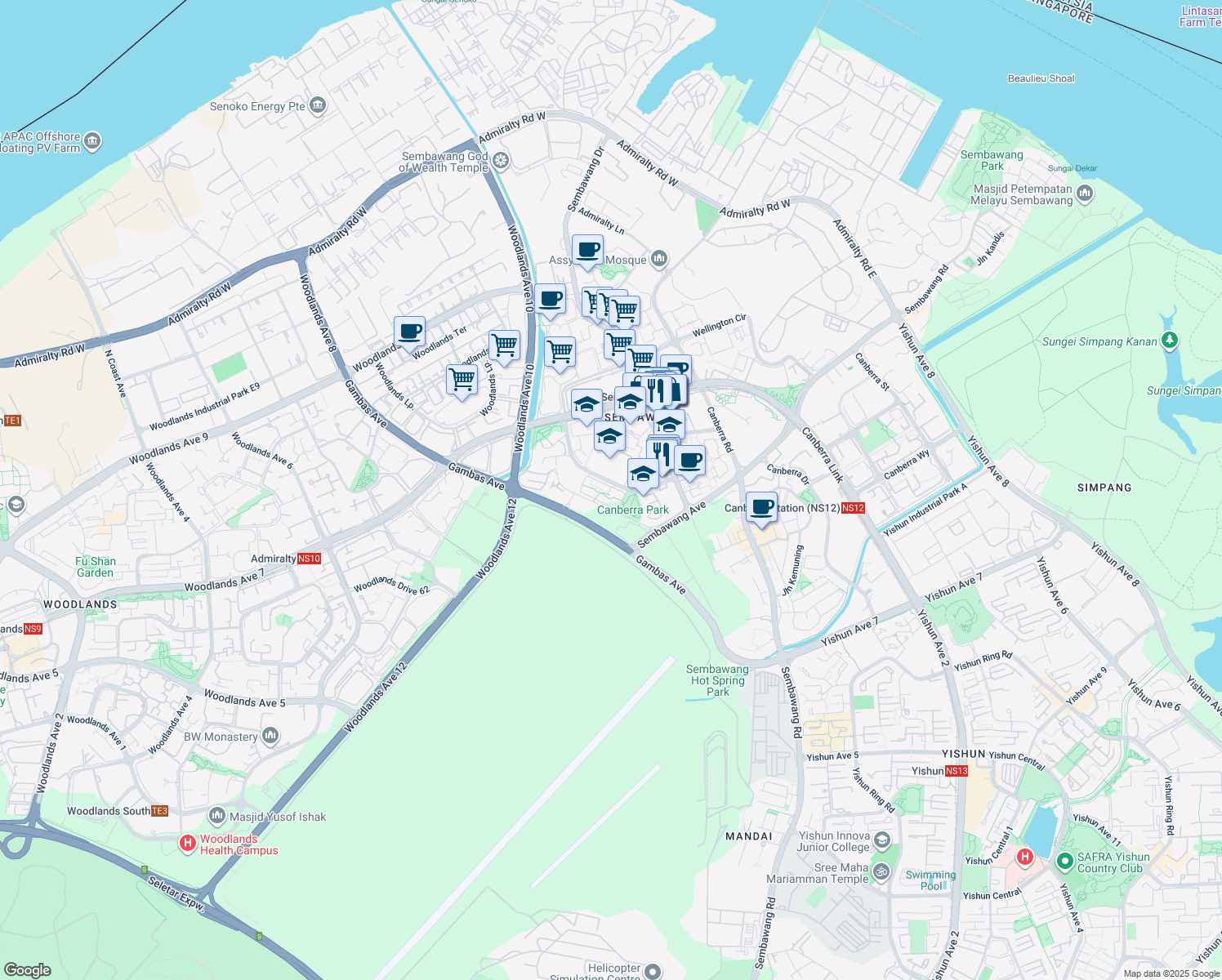 map of restaurants, bars, coffee shops, grocery stores, and more near in Singapore