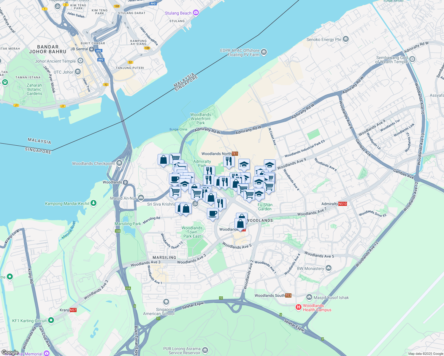 map of restaurants, bars, coffee shops, grocery stores, and more near in Singapore