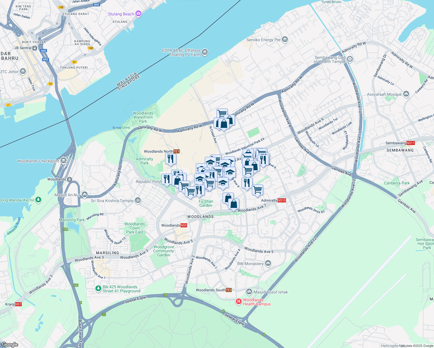 map of restaurants, bars, coffee shops, grocery stores, and more near in Singapore