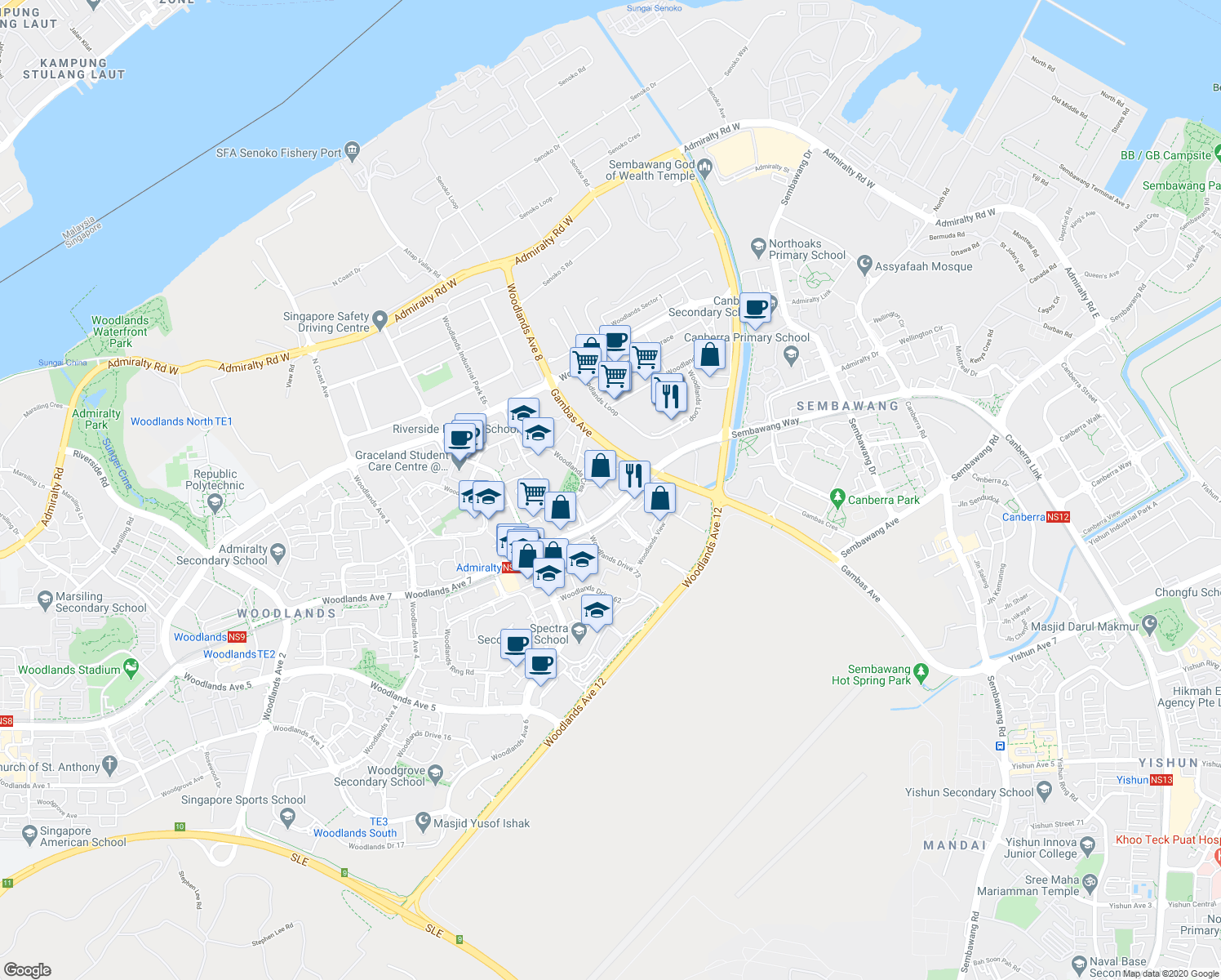 map of restaurants, bars, coffee shops, grocery stores, and more near in Singapore