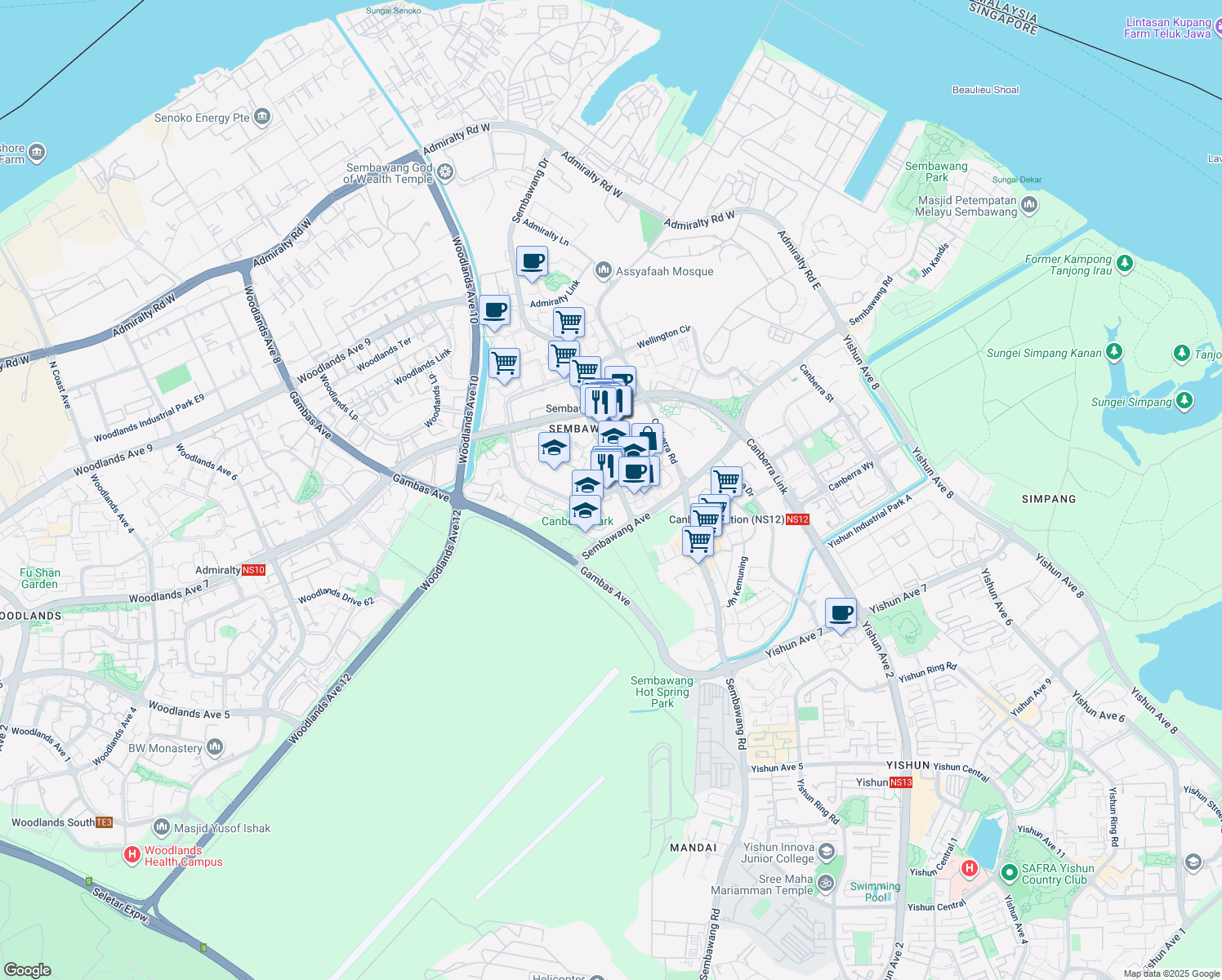 map of restaurants, bars, coffee shops, grocery stores, and more near in Singapore