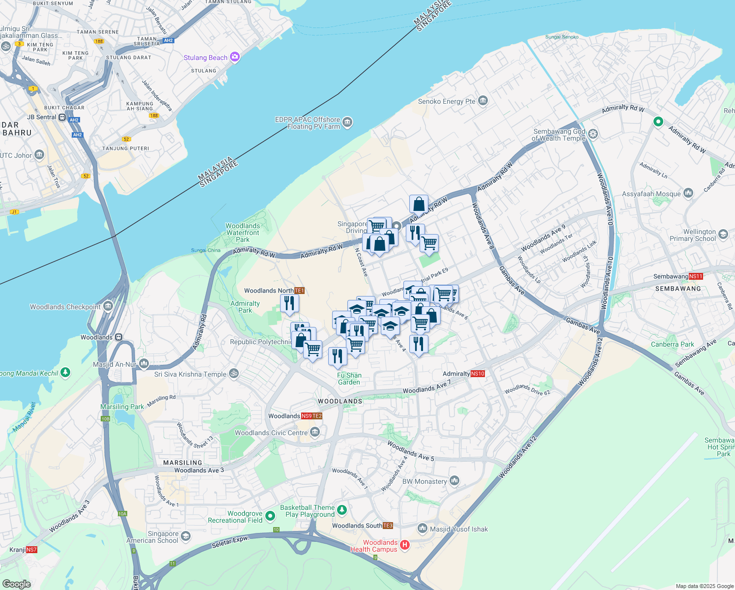 map of restaurants, bars, coffee shops, grocery stores, and more near in Singapore