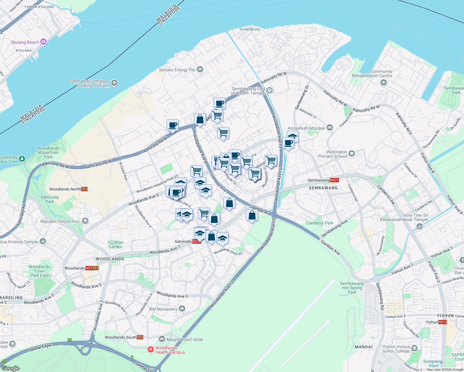 map of restaurants, bars, coffee shops, grocery stores, and more near in Singapore