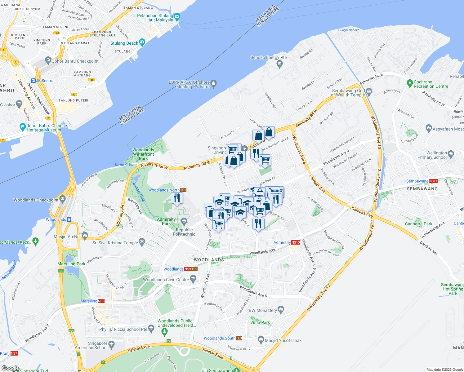 map of restaurants, bars, coffee shops, grocery stores, and more near in Singapore