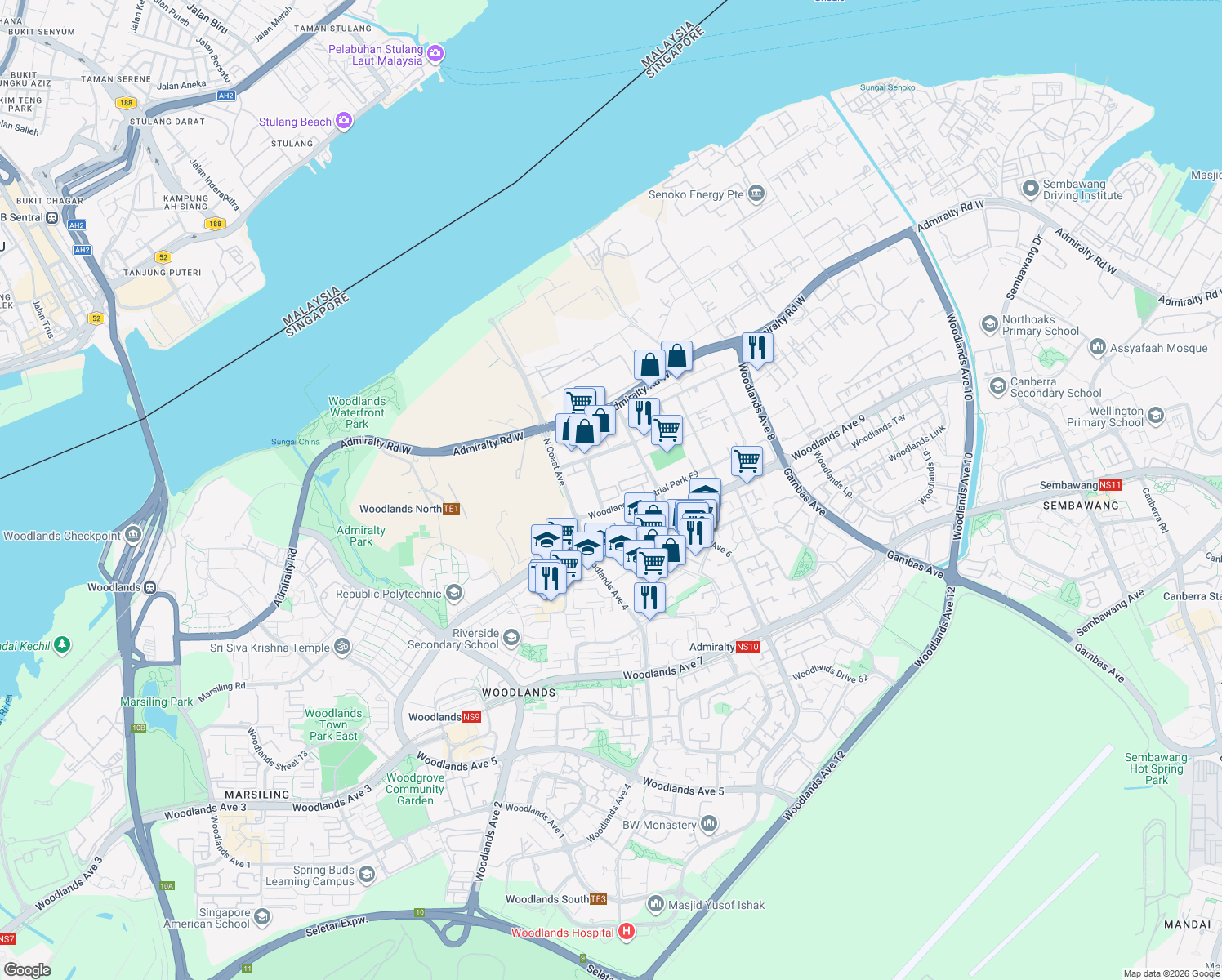 map of restaurants, bars, coffee shops, grocery stores, and more near in Singapore