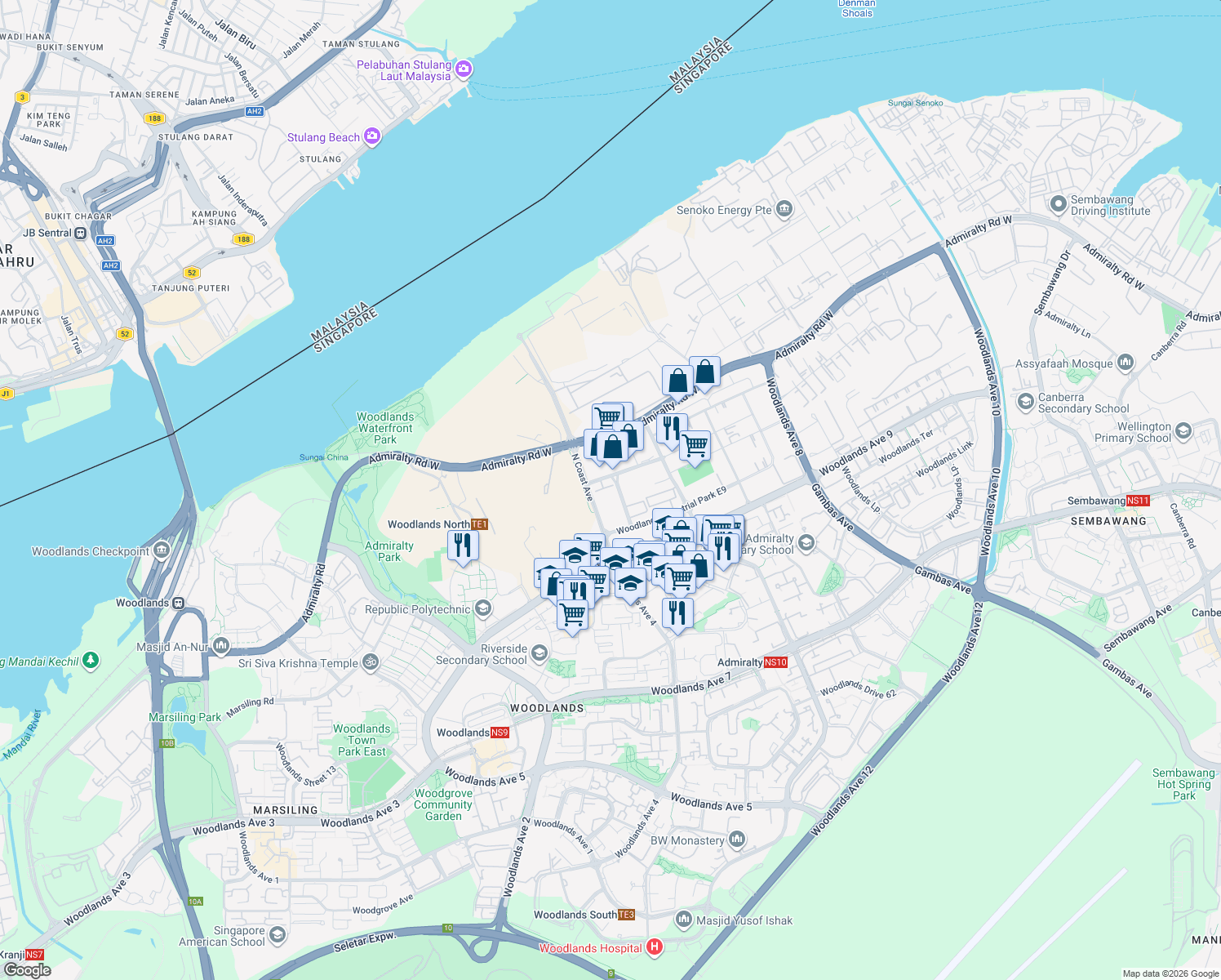 map of restaurants, bars, coffee shops, grocery stores, and more near in Singapore