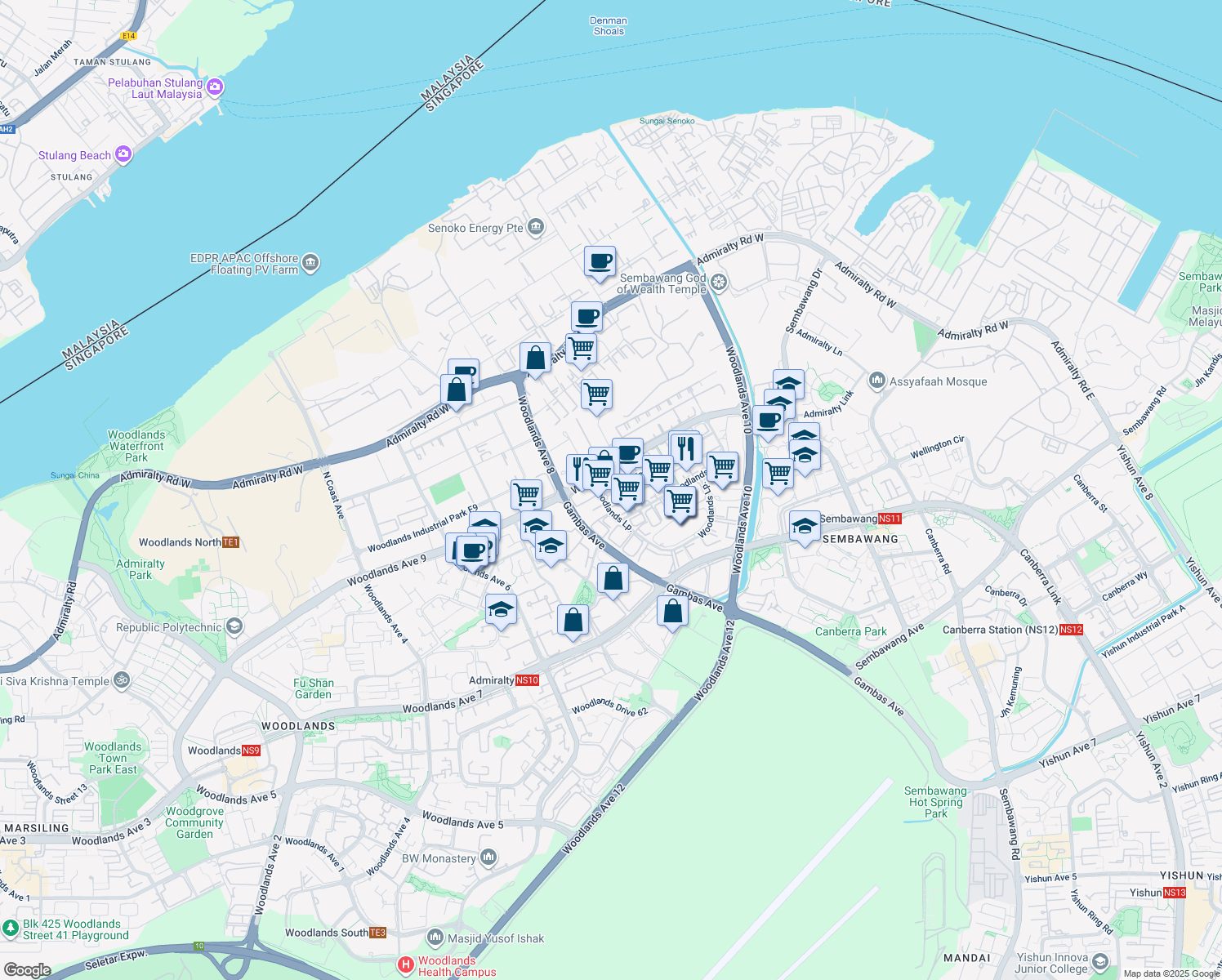 map of restaurants, bars, coffee shops, grocery stores, and more near in Singapore