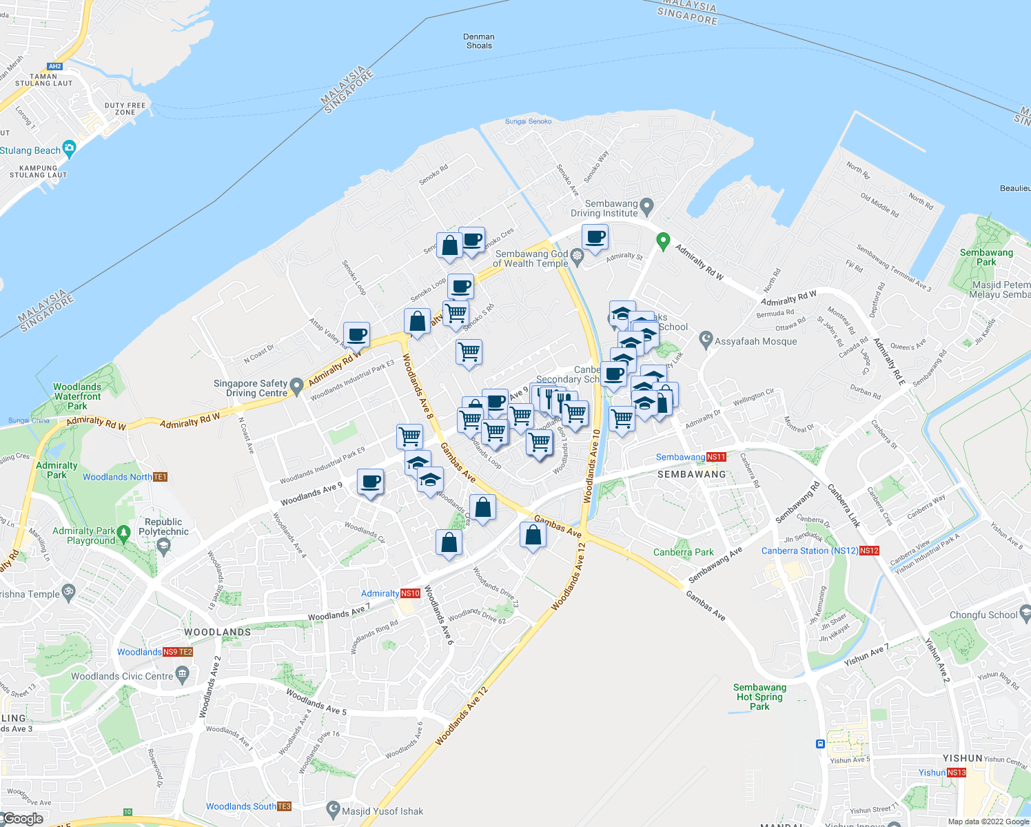 map of restaurants, bars, coffee shops, grocery stores, and more near in Singapore
