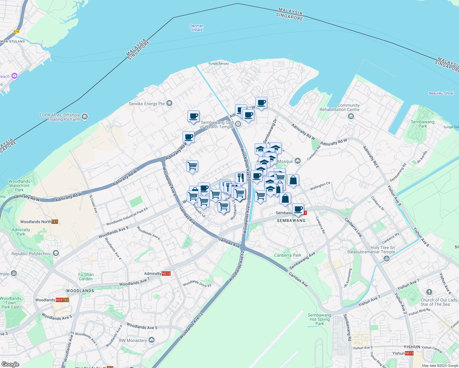 map of restaurants, bars, coffee shops, grocery stores, and more near in Singapore