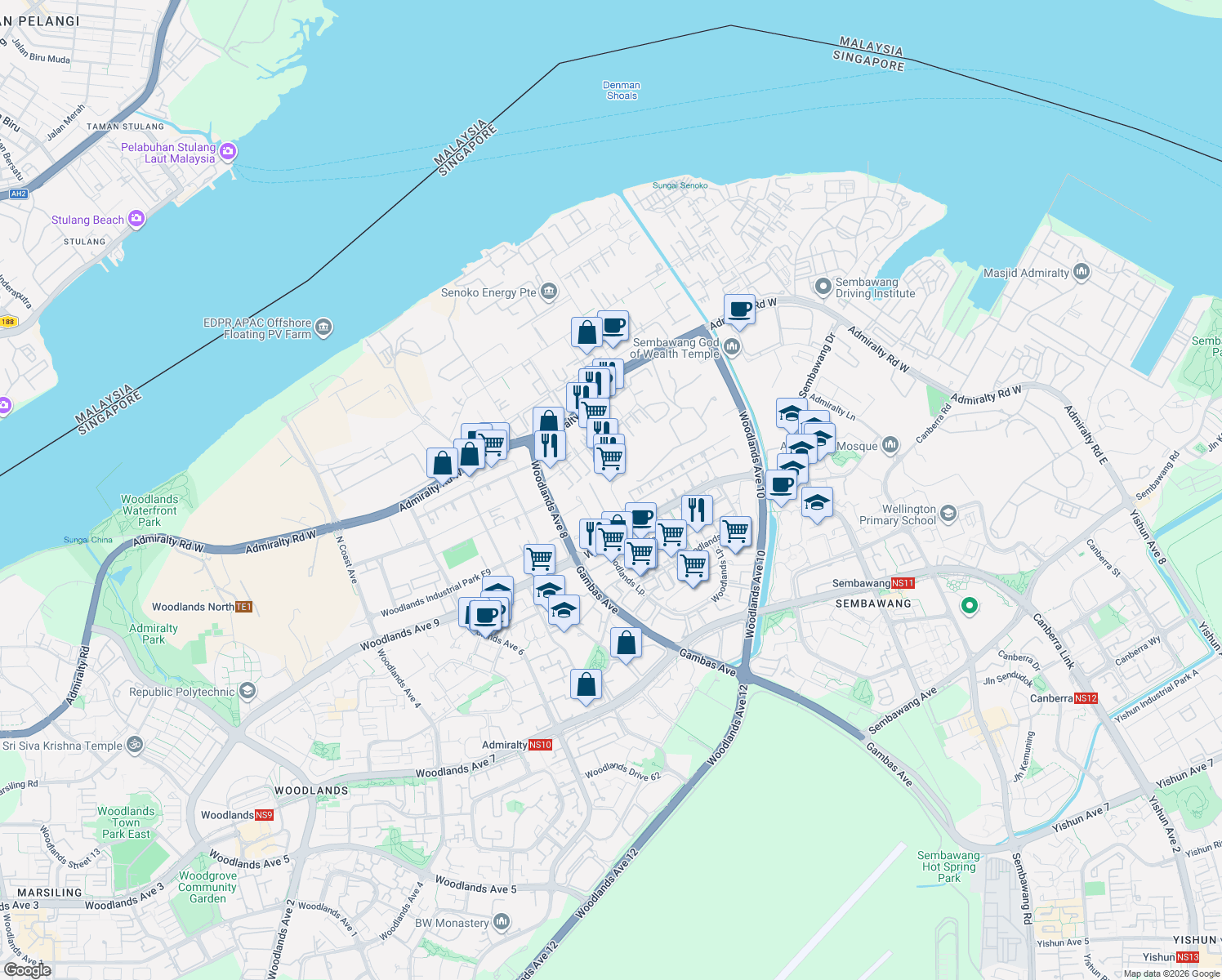 map of restaurants, bars, coffee shops, grocery stores, and more near in Singapore