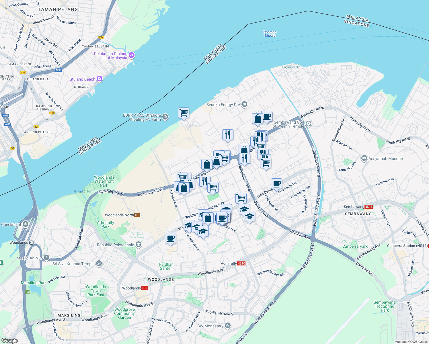 map of restaurants, bars, coffee shops, grocery stores, and more near in Singapore